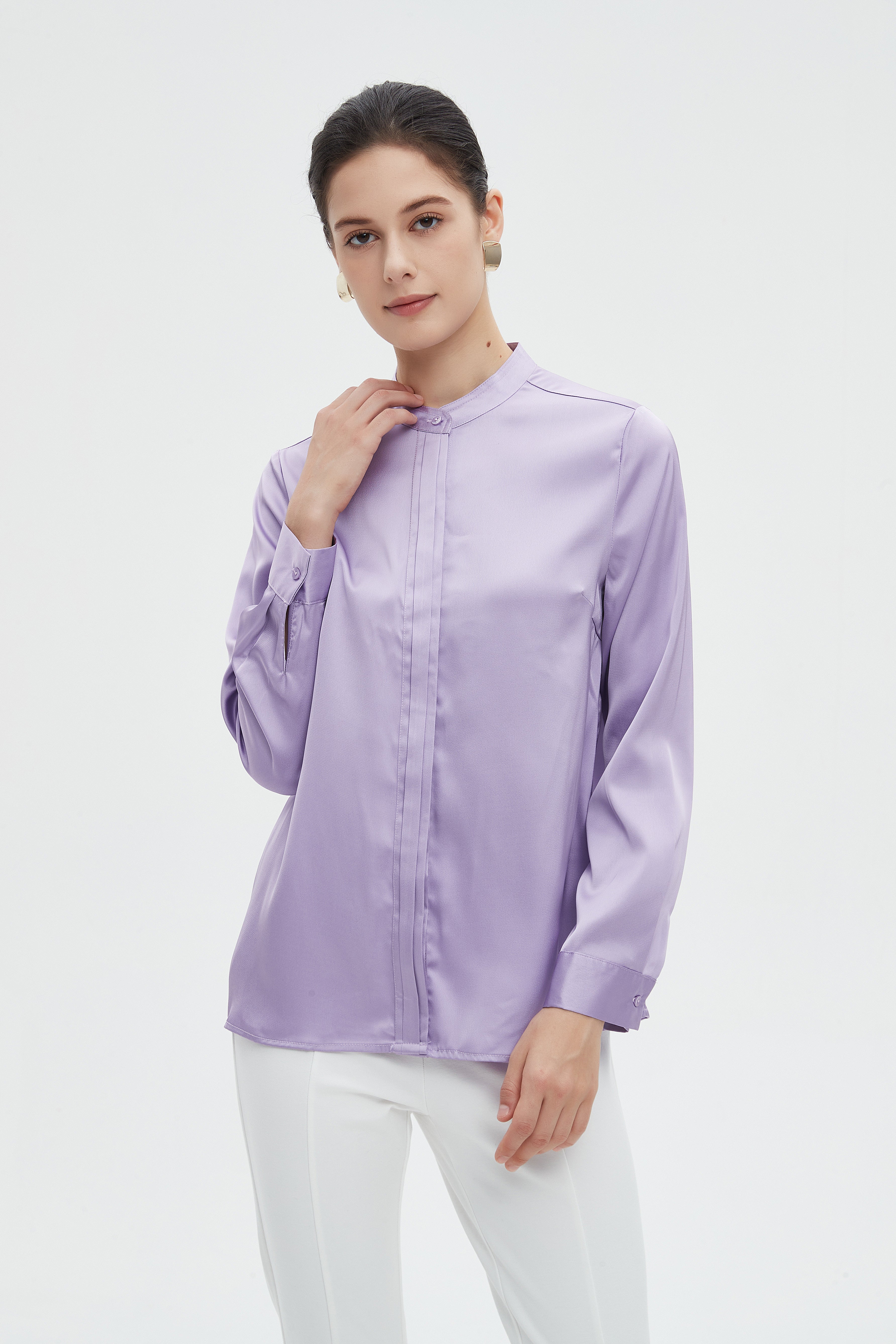 ميكا بلوزة نسائية سادة طويلة بكم طويل