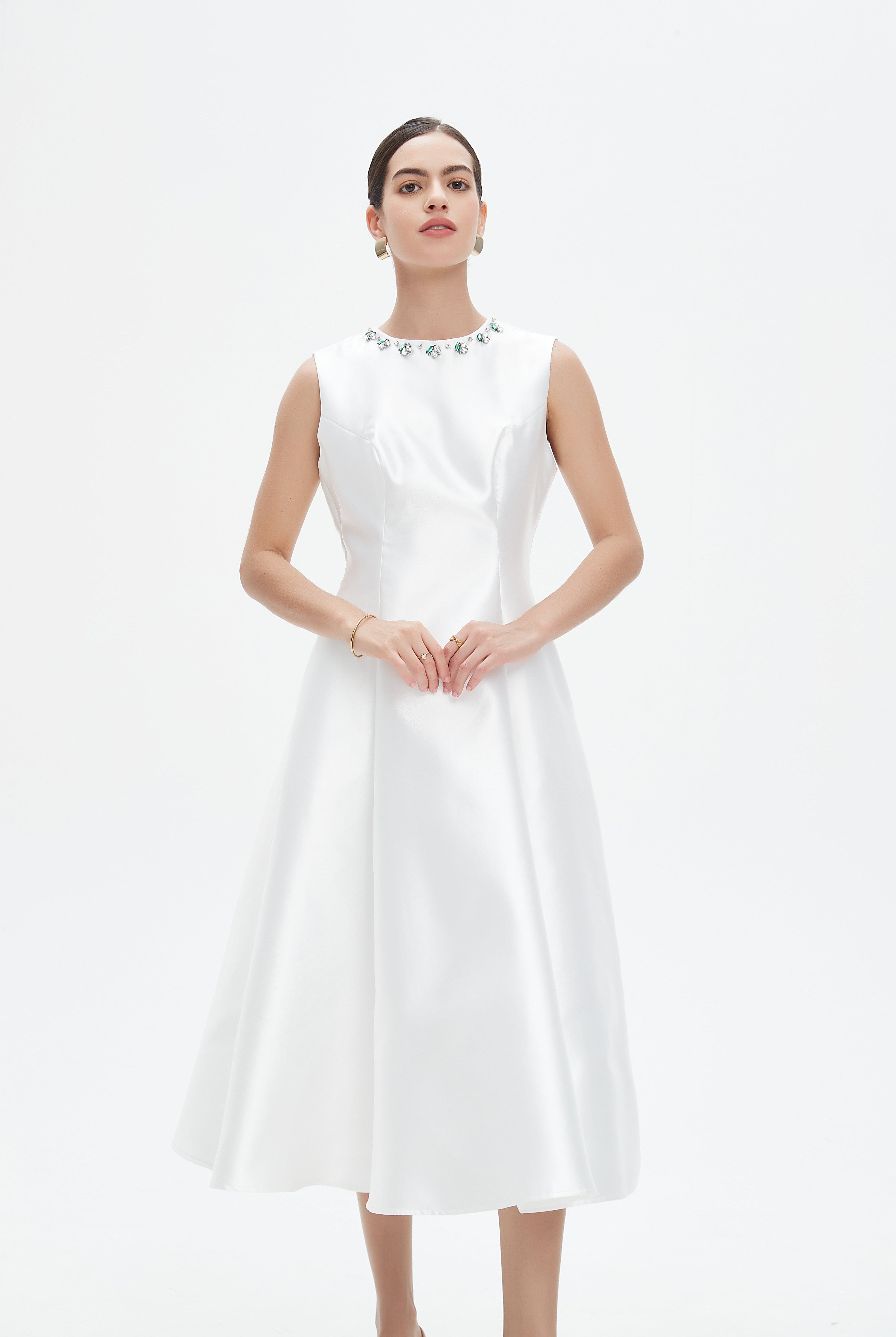 نتشي فستان ميدي سادة منفوش مزين بستراس نسائي