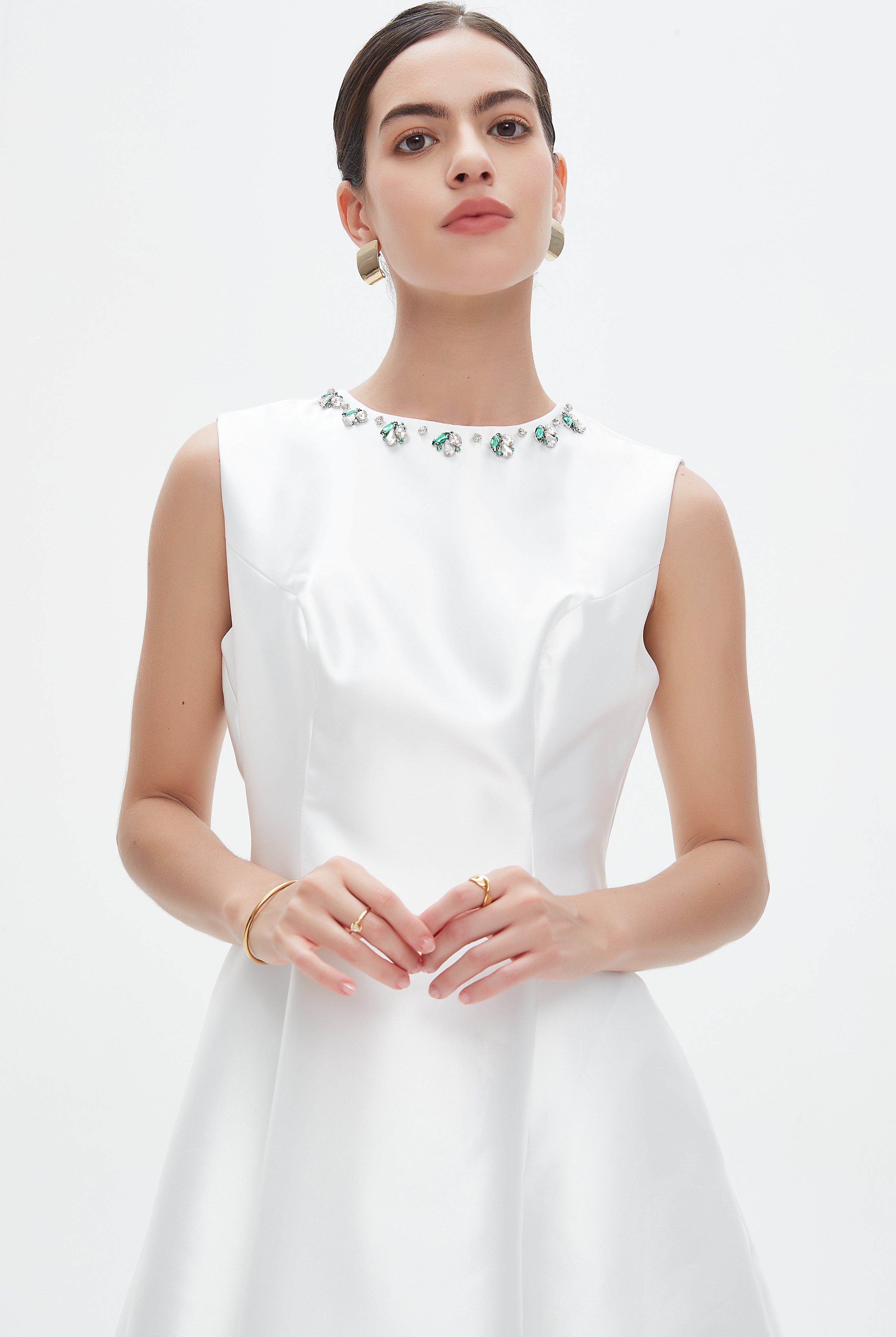 نتشي فستان ميدي سادة منفوش مزين بستراس نسائي