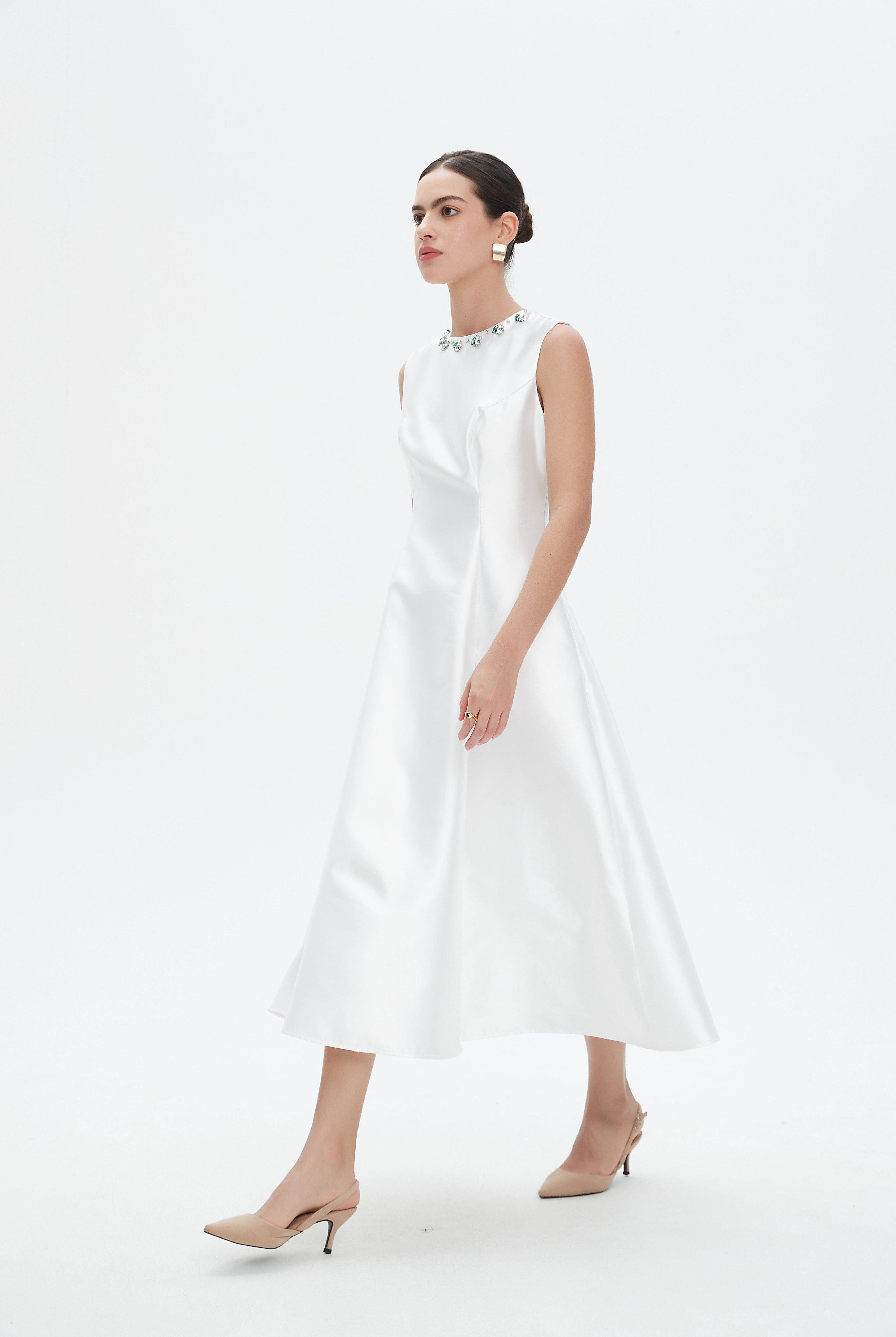 نتشي فستان ميدي سادة منفوش مزين بستراس نسائي