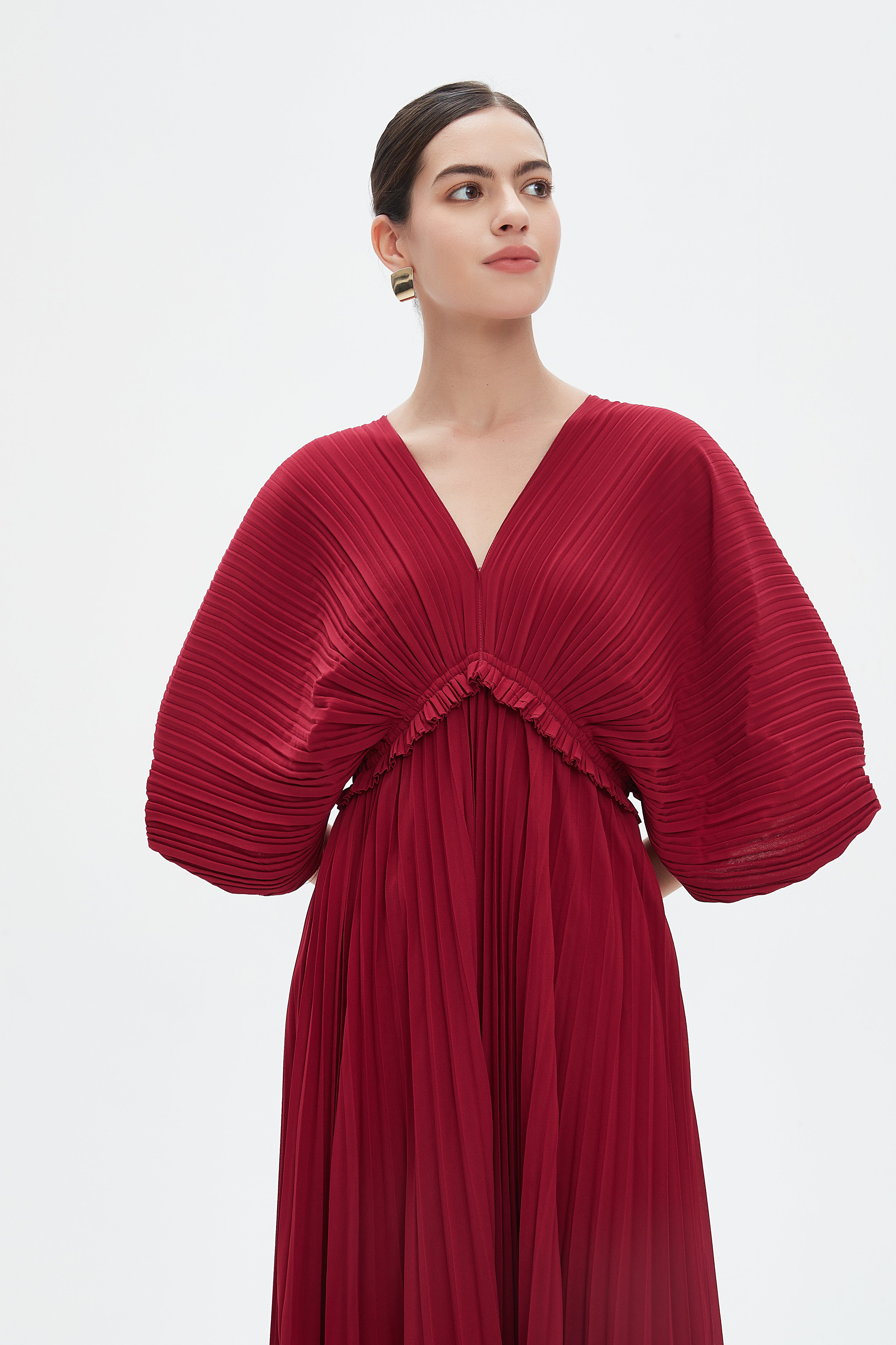 نتشي فستان ماكسي بأكمام فراشة مخصر نسائي