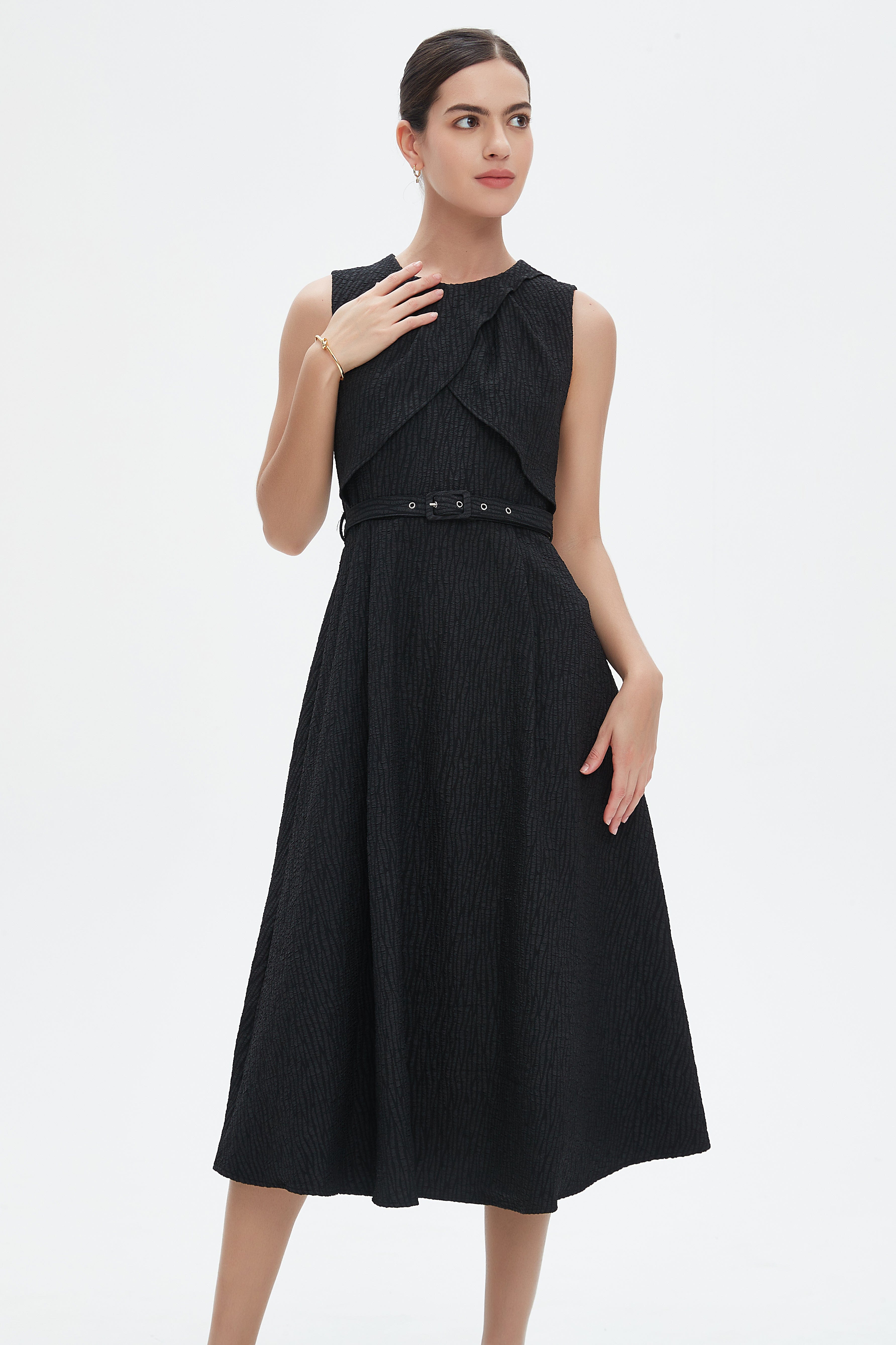 نتشي فستان ميدي مخصر كت برباط على الخصر نسائي