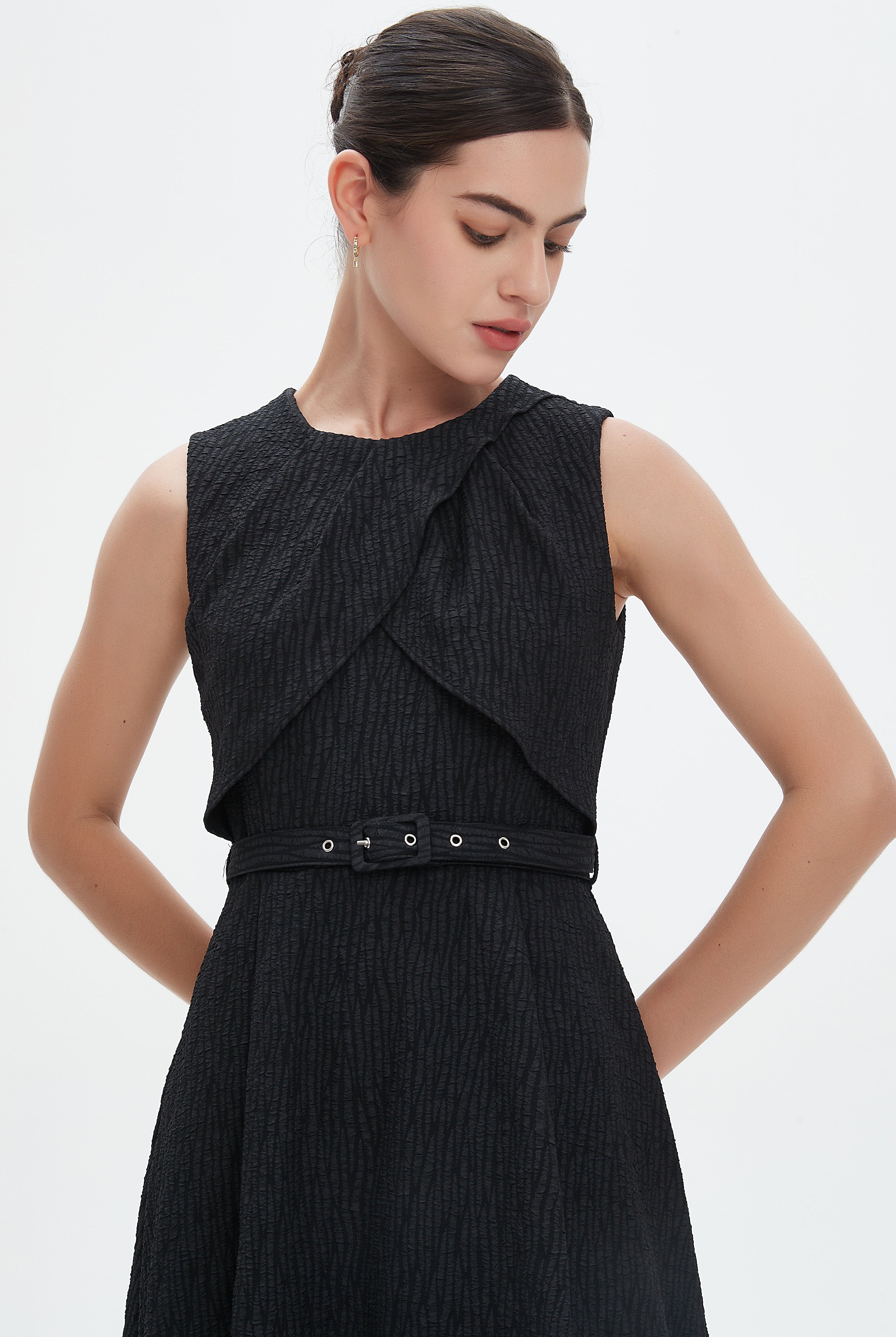 نتشي فستان ميدي مخصر كت برباط على الخصر نسائي