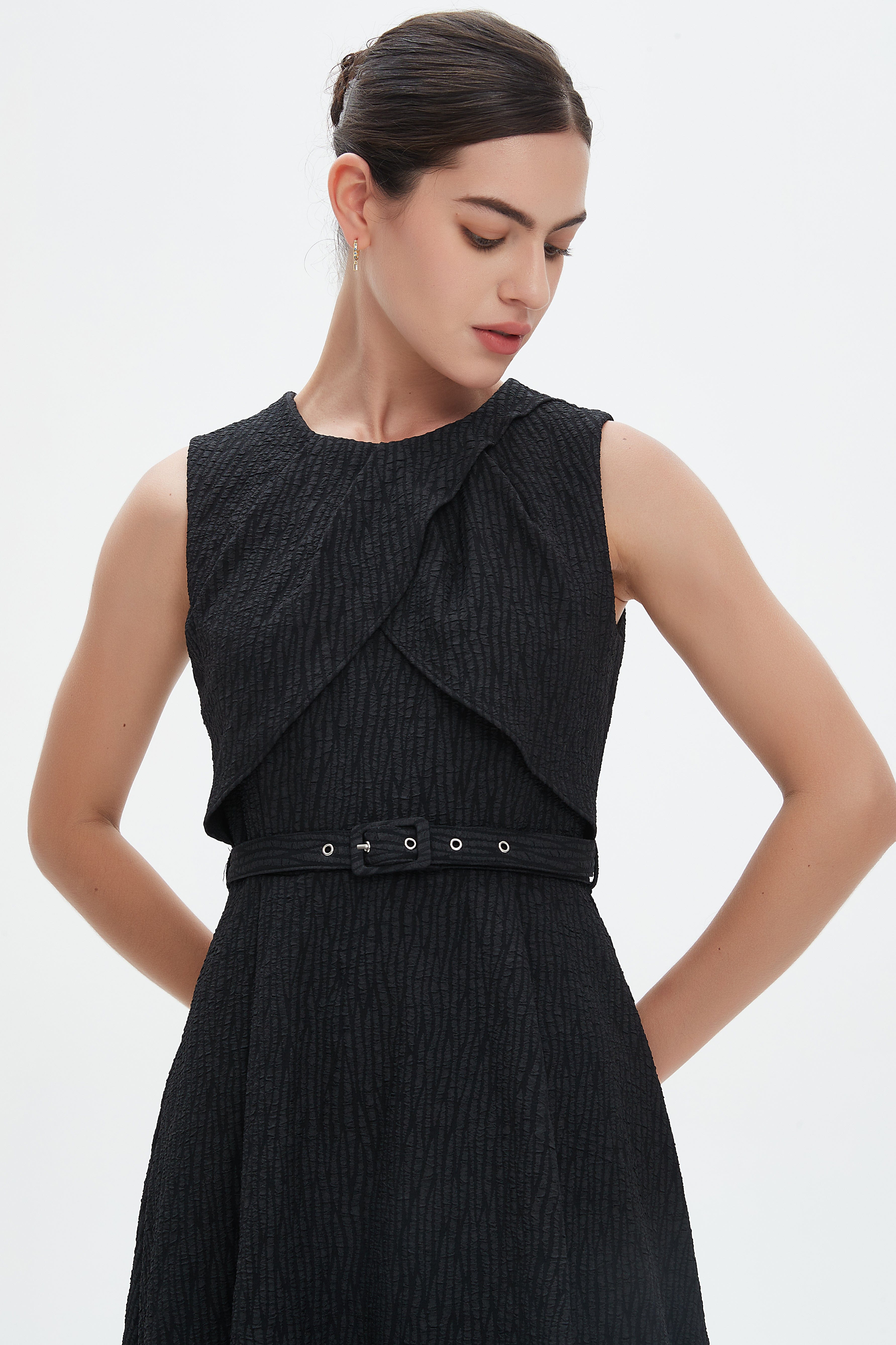 نتشي فستان ميدي مخصر كت برباط على الخصر نسائي