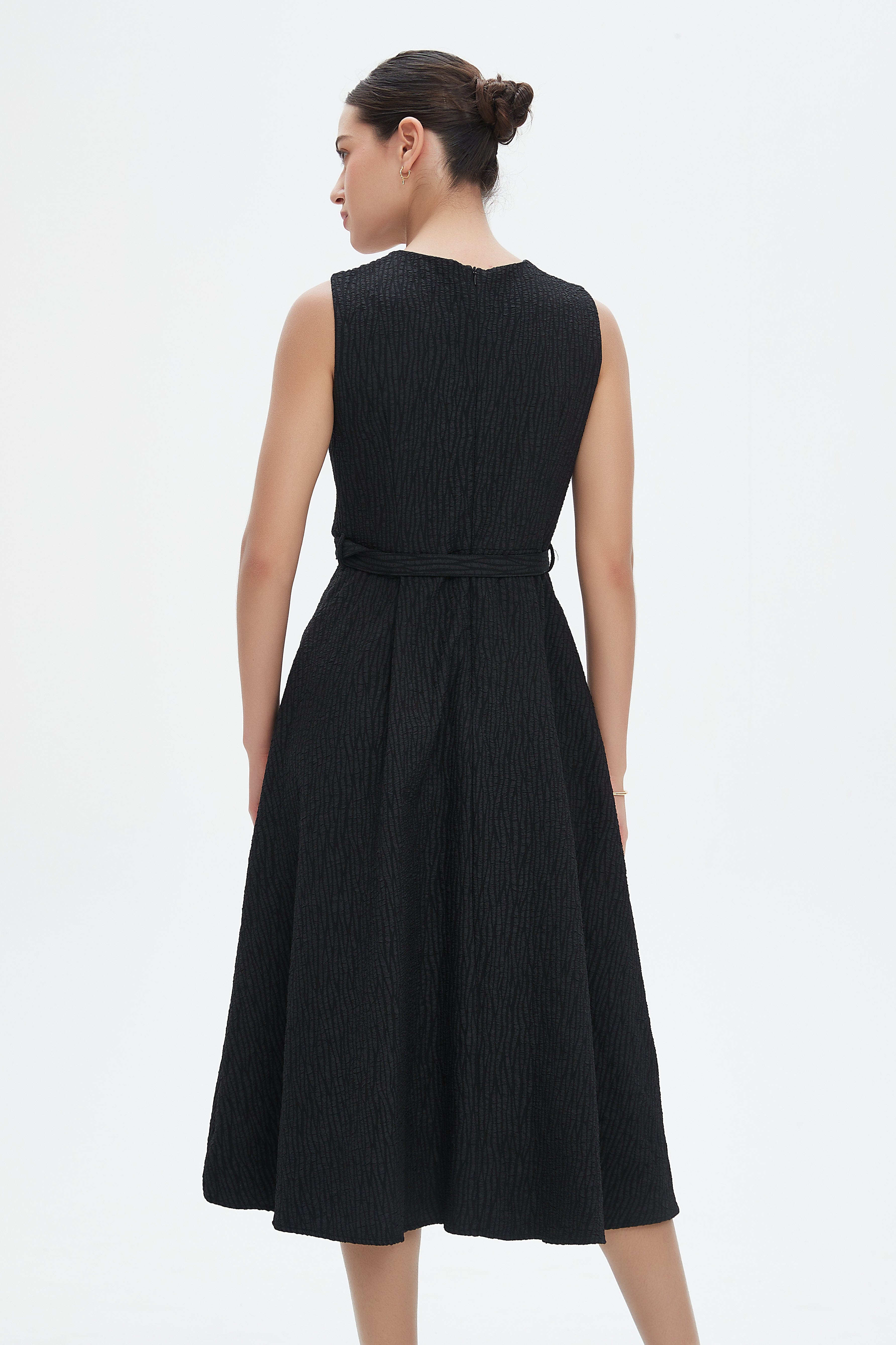 نتشي فستان ميدي مخصر كت برباط على الخصر نسائي