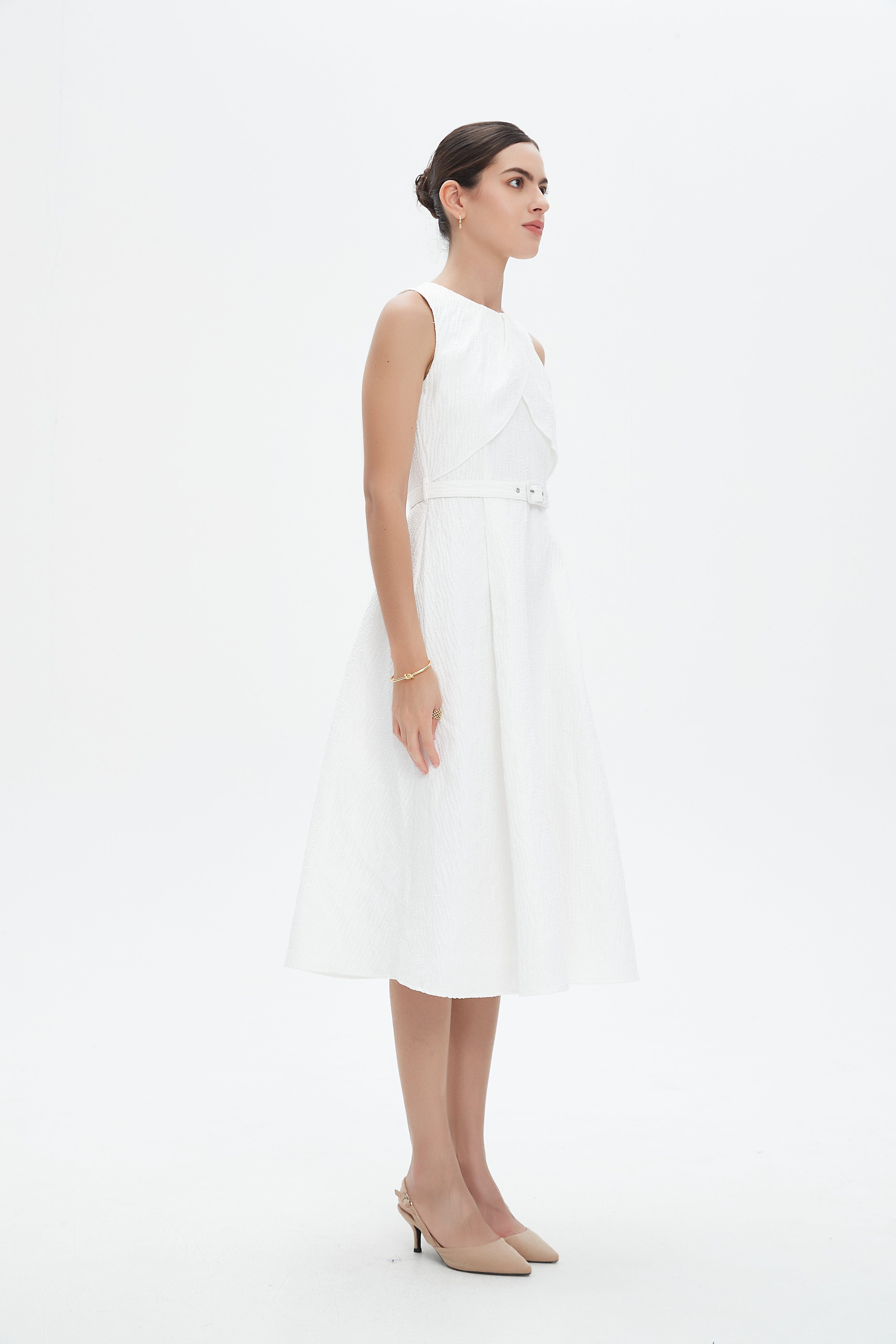 نتشي فستان ميدي مخصر كت برباط على الخصر نسائي