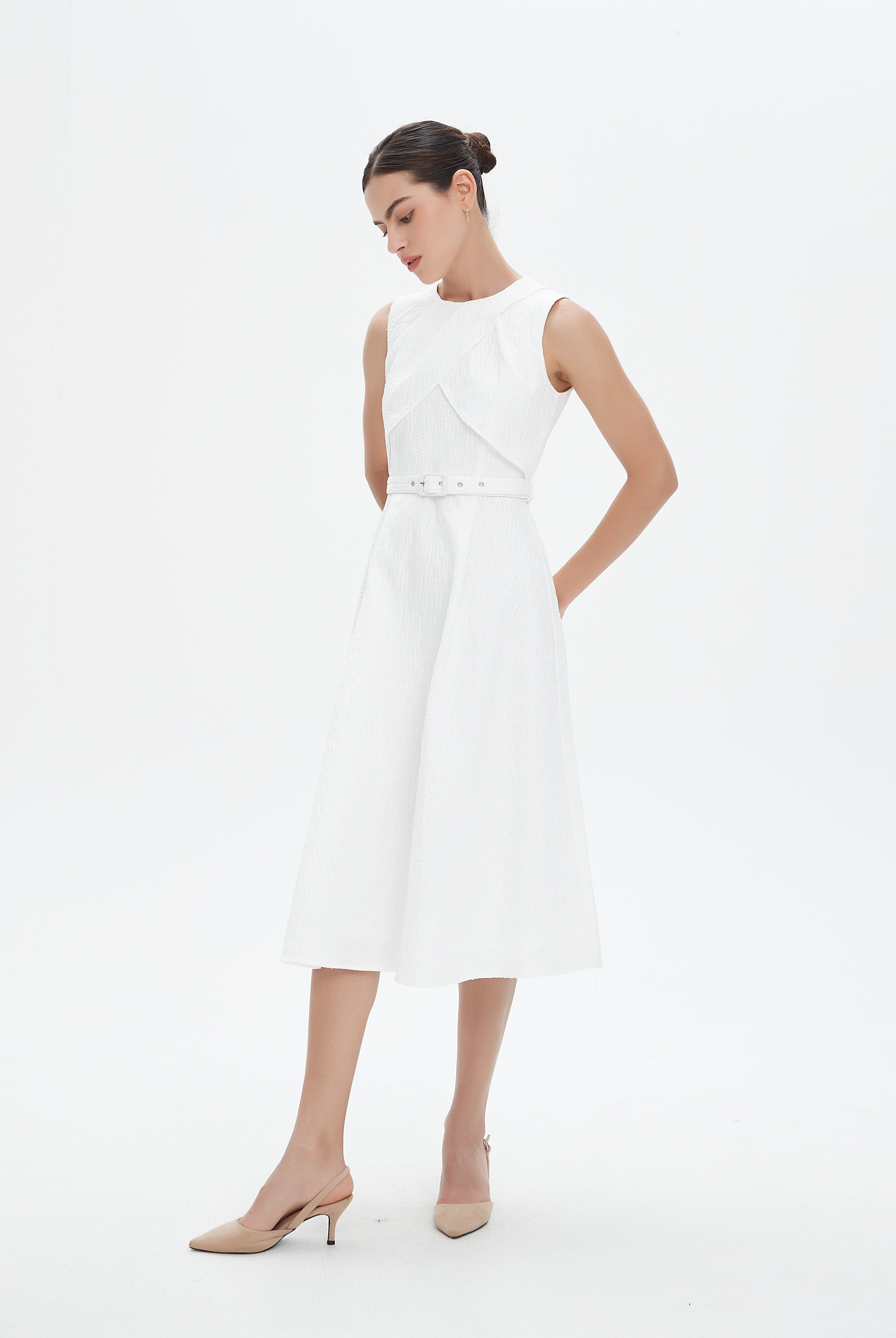 نتشي فستان ميدي مخصر كت برباط على الخصر نسائي