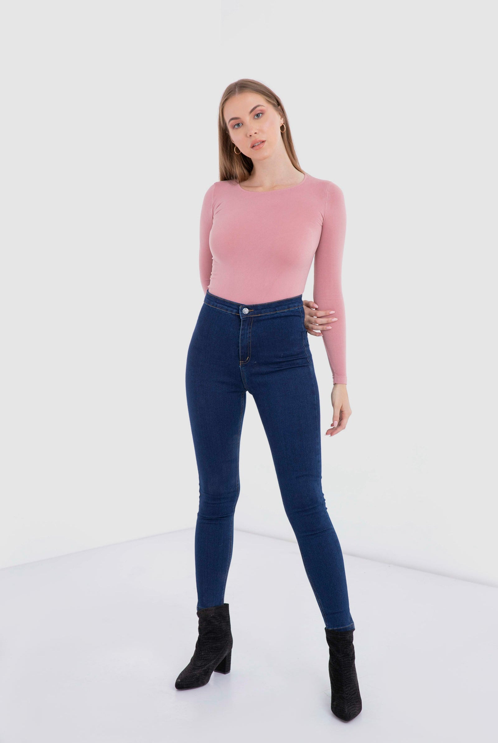 كارينا بلوزة سادة كم طويل من الميكروفايبر برقبة دائرية نسائي