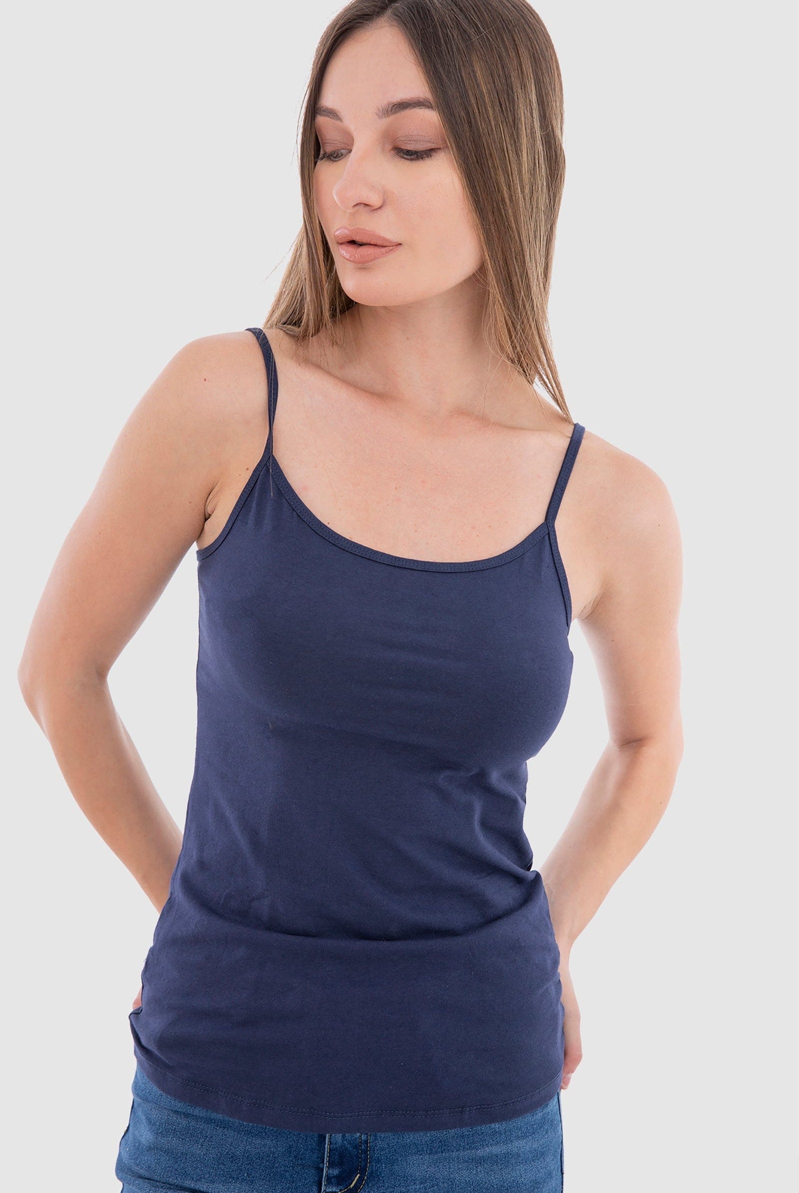 كارينا توب ضيق حريمي سادة بحمالات رفيعة