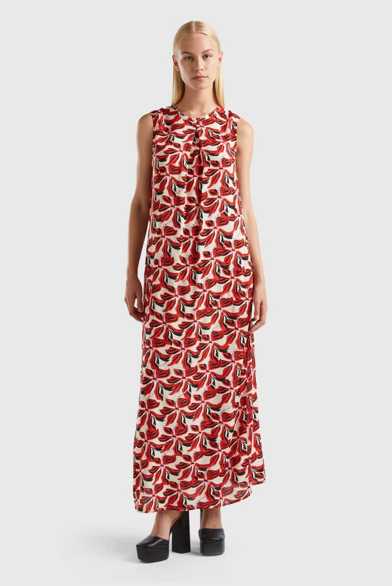 يونايتد كولورز اوف بينيتون فستان نسائي بدون اكمام مزخرف