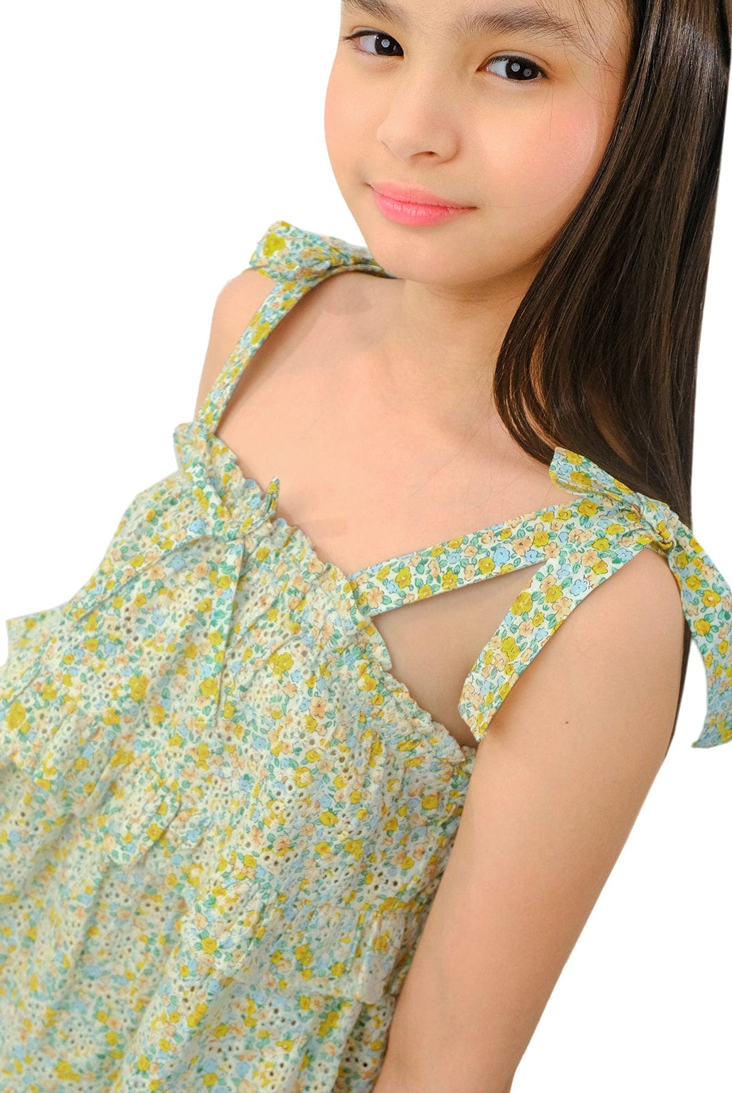 جينجرسنابس بلوزة بناتي بحمالات مربوطة منقوشة