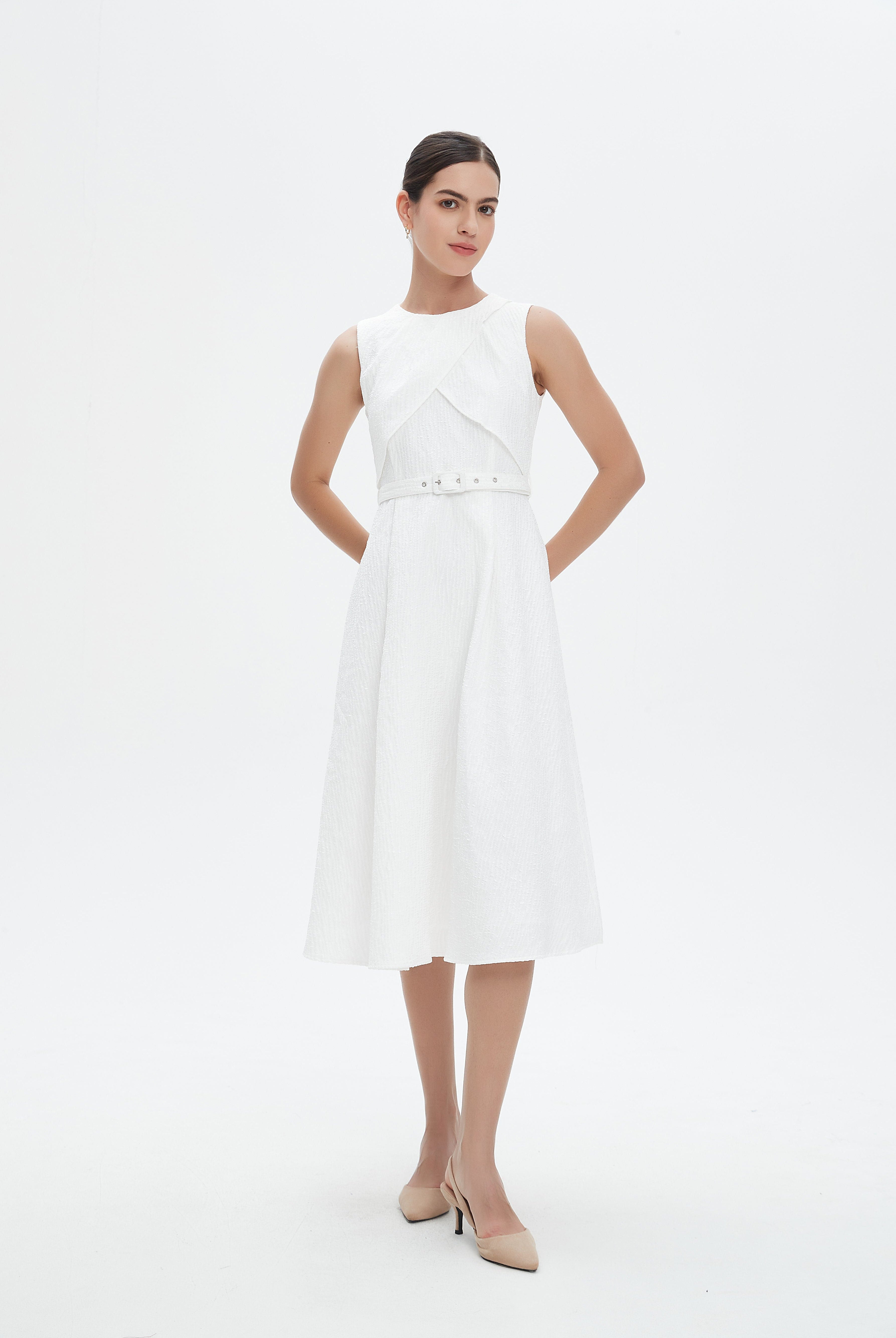 نتشي فستان ميدي مخصر كت برباط على الخصر نسائي