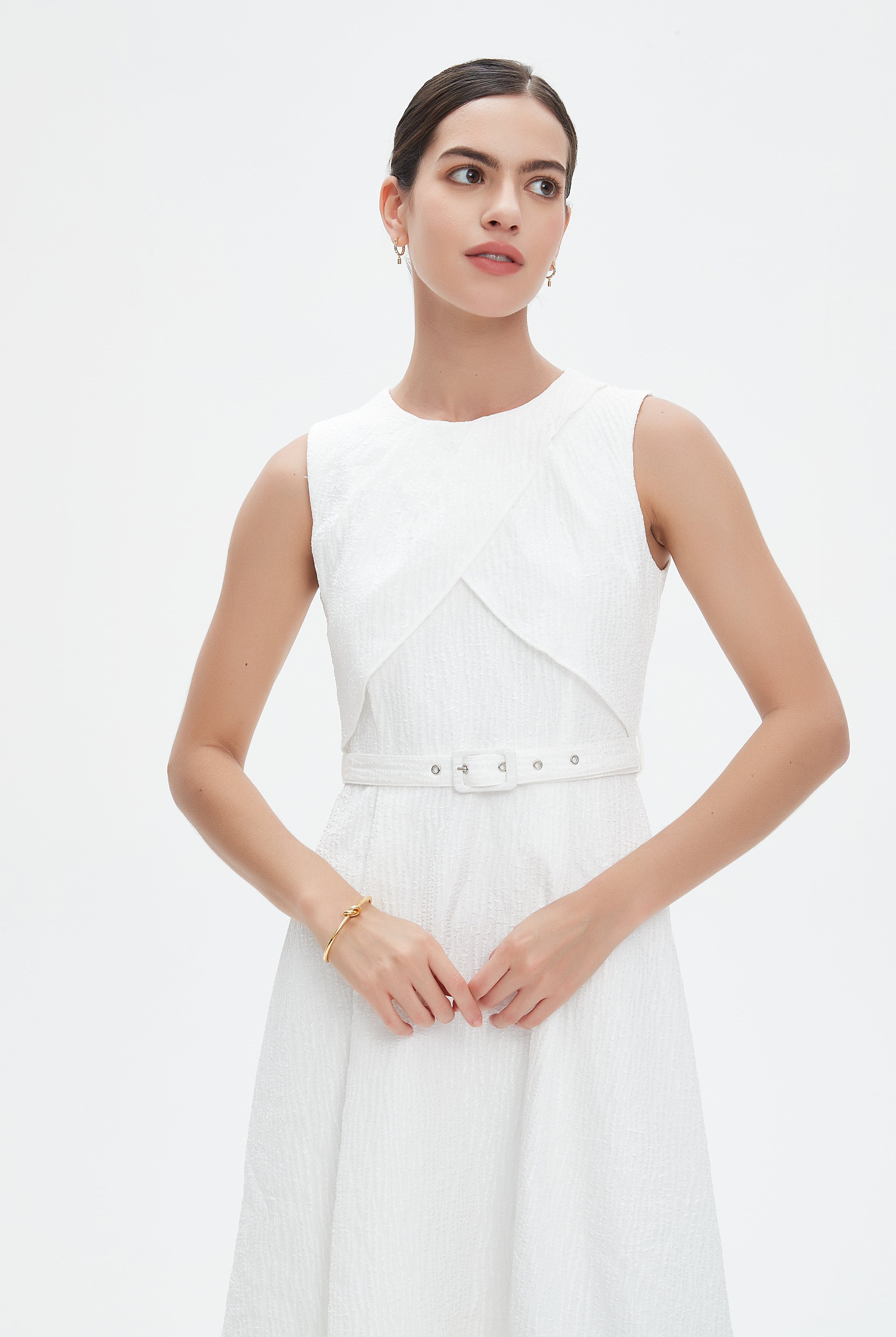 نتشي فستان ميدي مخصر كت برباط على الخصر نسائي