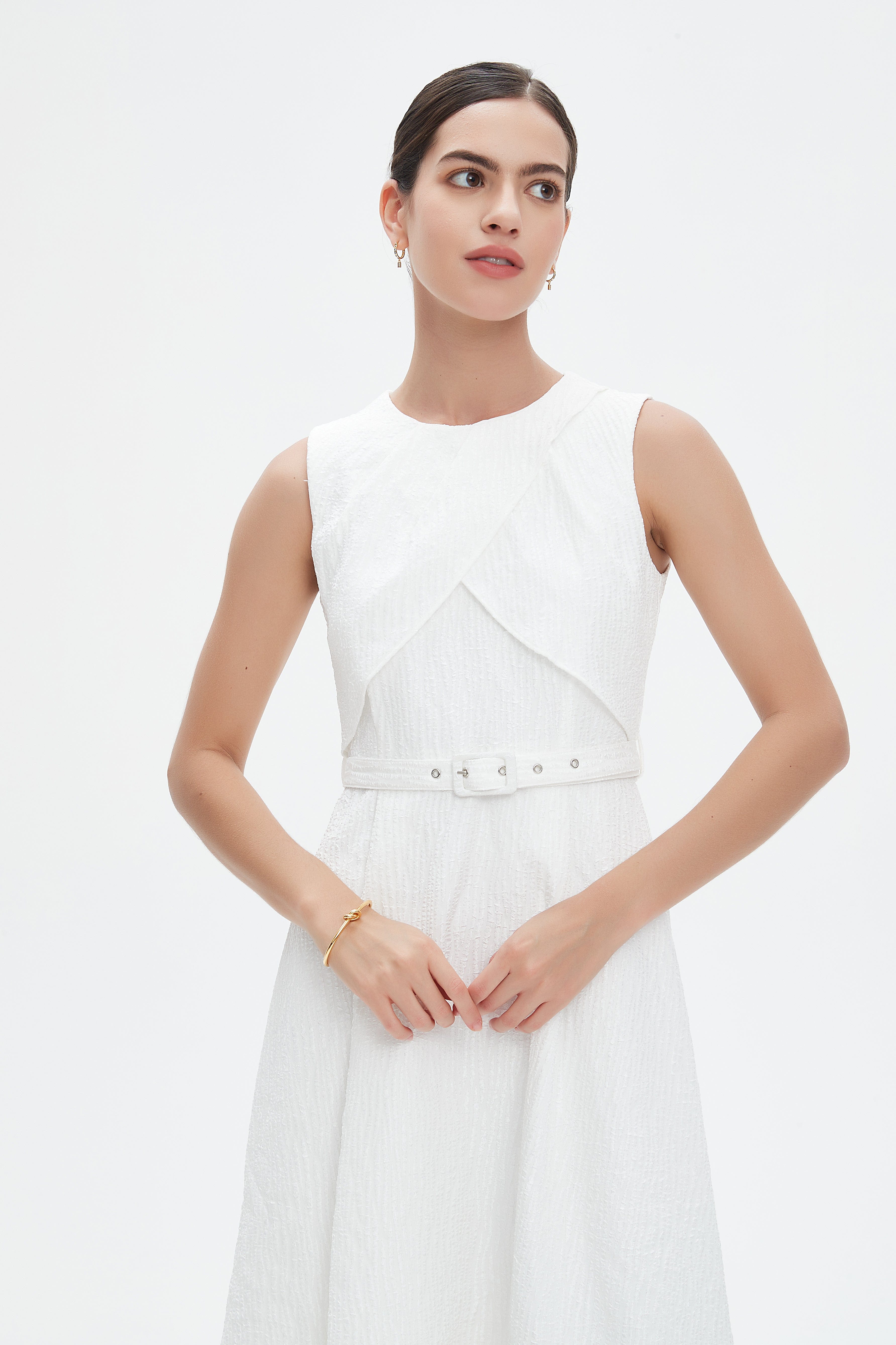 نتشي فستان ميدي مخصر كت برباط على الخصر نسائي