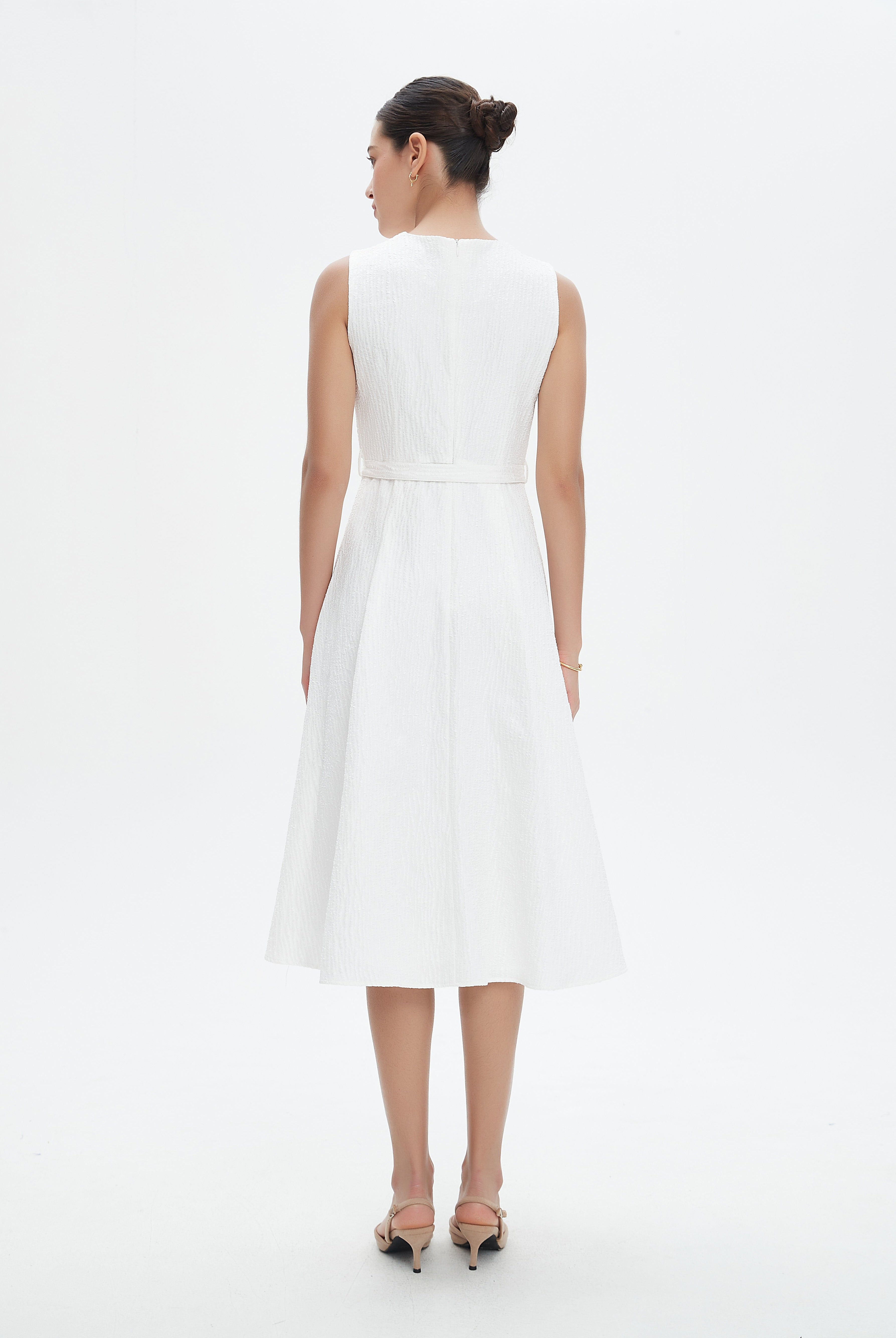 نتشي فستان ميدي مخصر كت برباط على الخصر نسائي