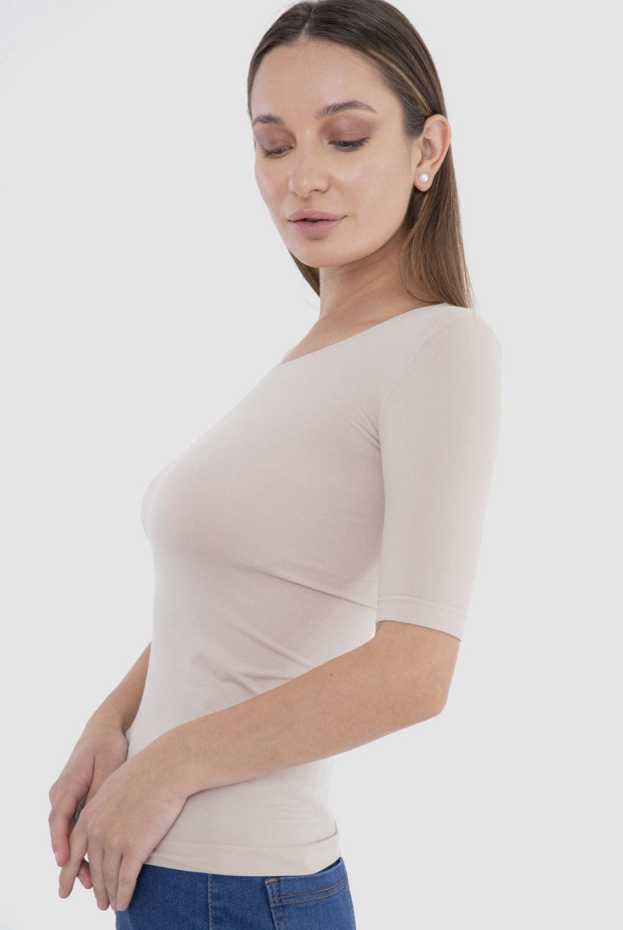 كارينا بلوزة سادة كم قصير مايكروفايبر بياقة دائرية