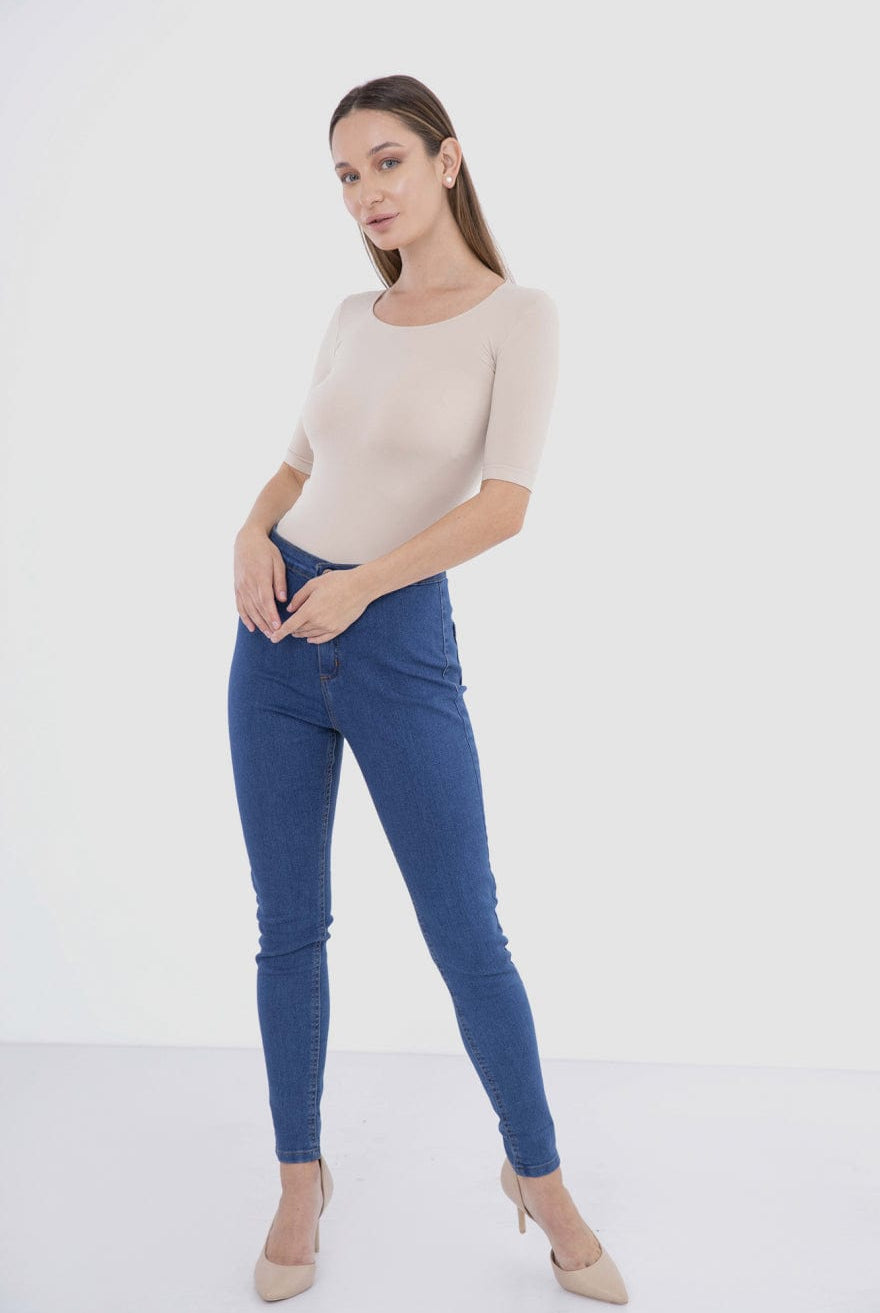 كارينا بلوزة سادة كم قصير مايكروفايبر بياقة دائرية