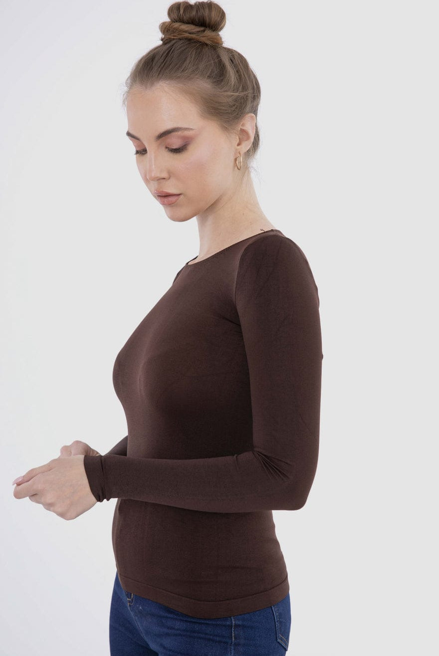 كارينا بلوزة سادة كم طويل من الميكروفايبر برقبة دائرية نسائي