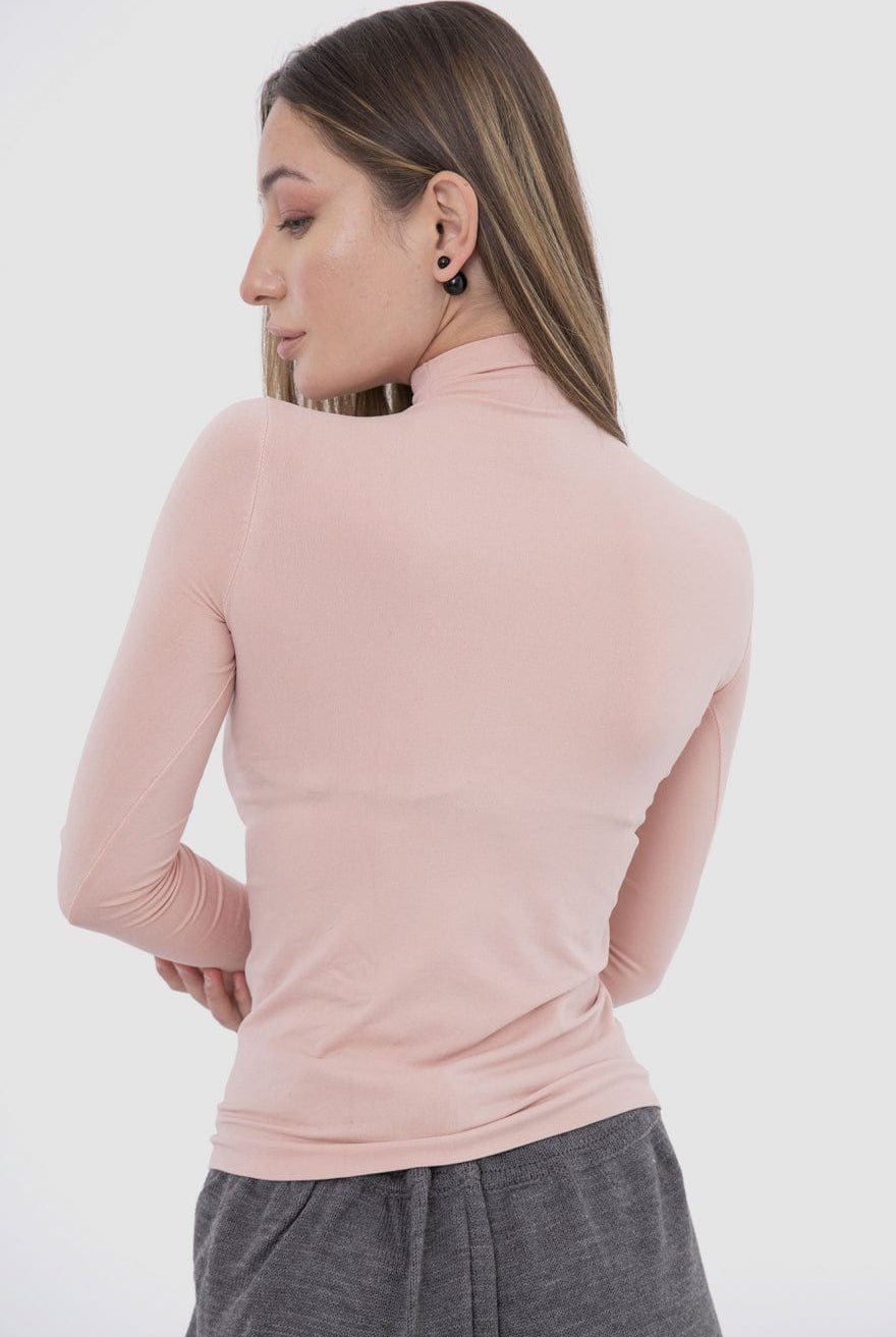 كارينا بلوزة سادة كم طويل من المايكروفايبر بياقة عالية نسائي