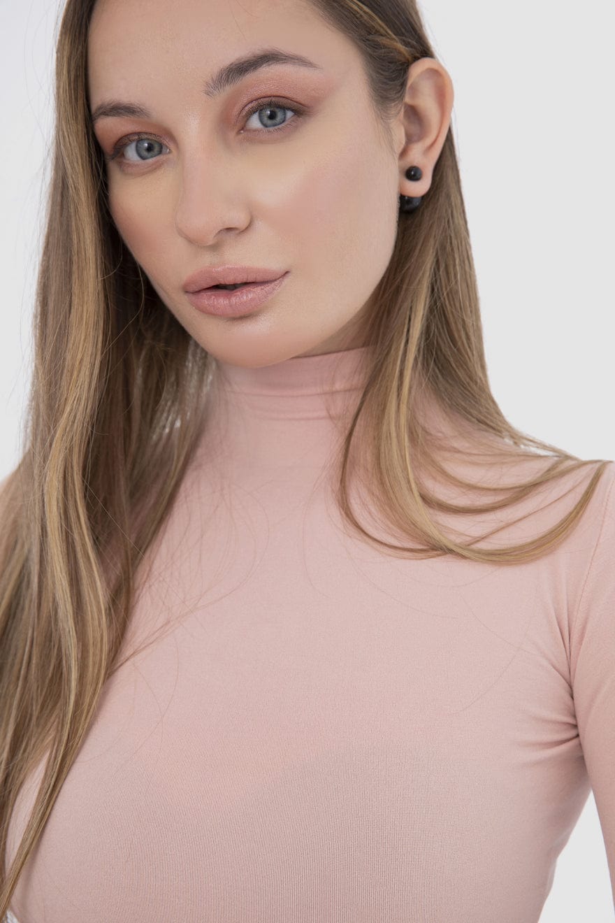 كارينا بلوزة سادة كم طويل من المايكروفايبر بياقة عالية نسائي