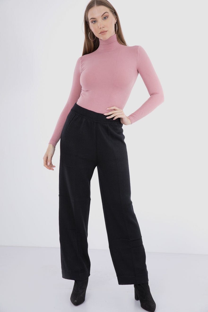 كارينا بلوزة سادة كم طويل من المايكروفايبر بياقة عالية نسائي