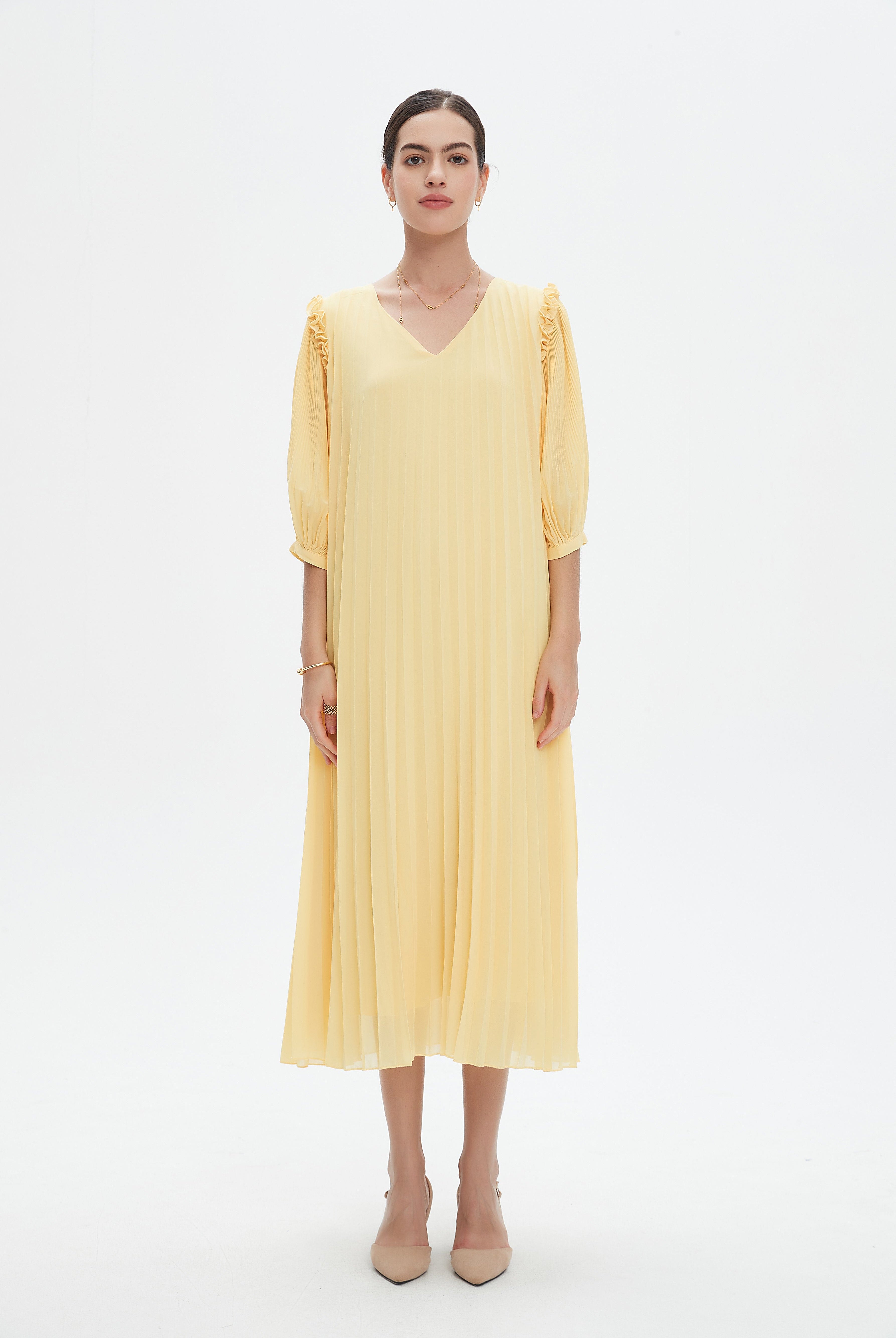 نتشي فستان ميدي 3/4 كم بليسيه نسائي