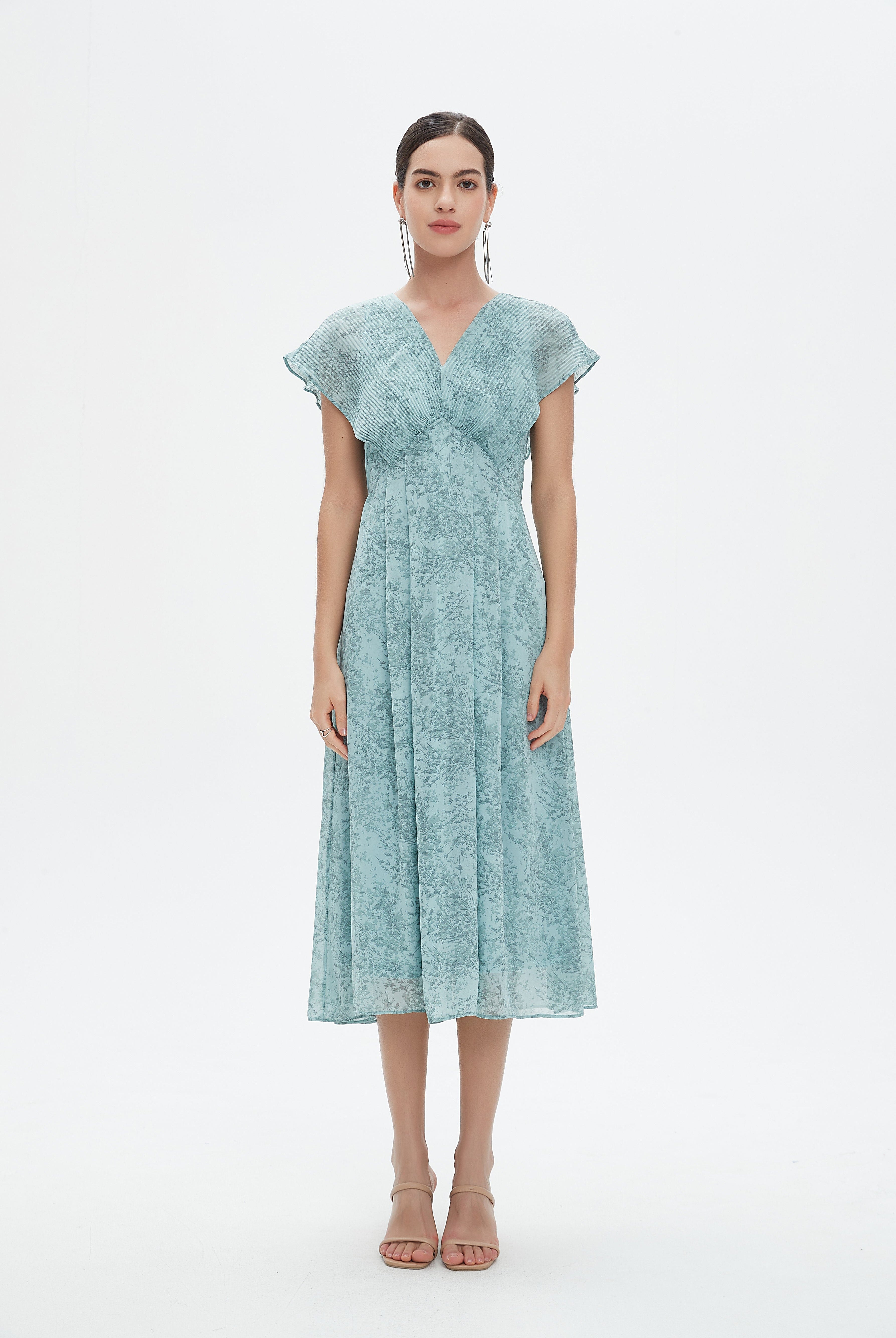 نتشي فستان ميدي بدون أكمام وبفتحة سبعة مشجر نسائي