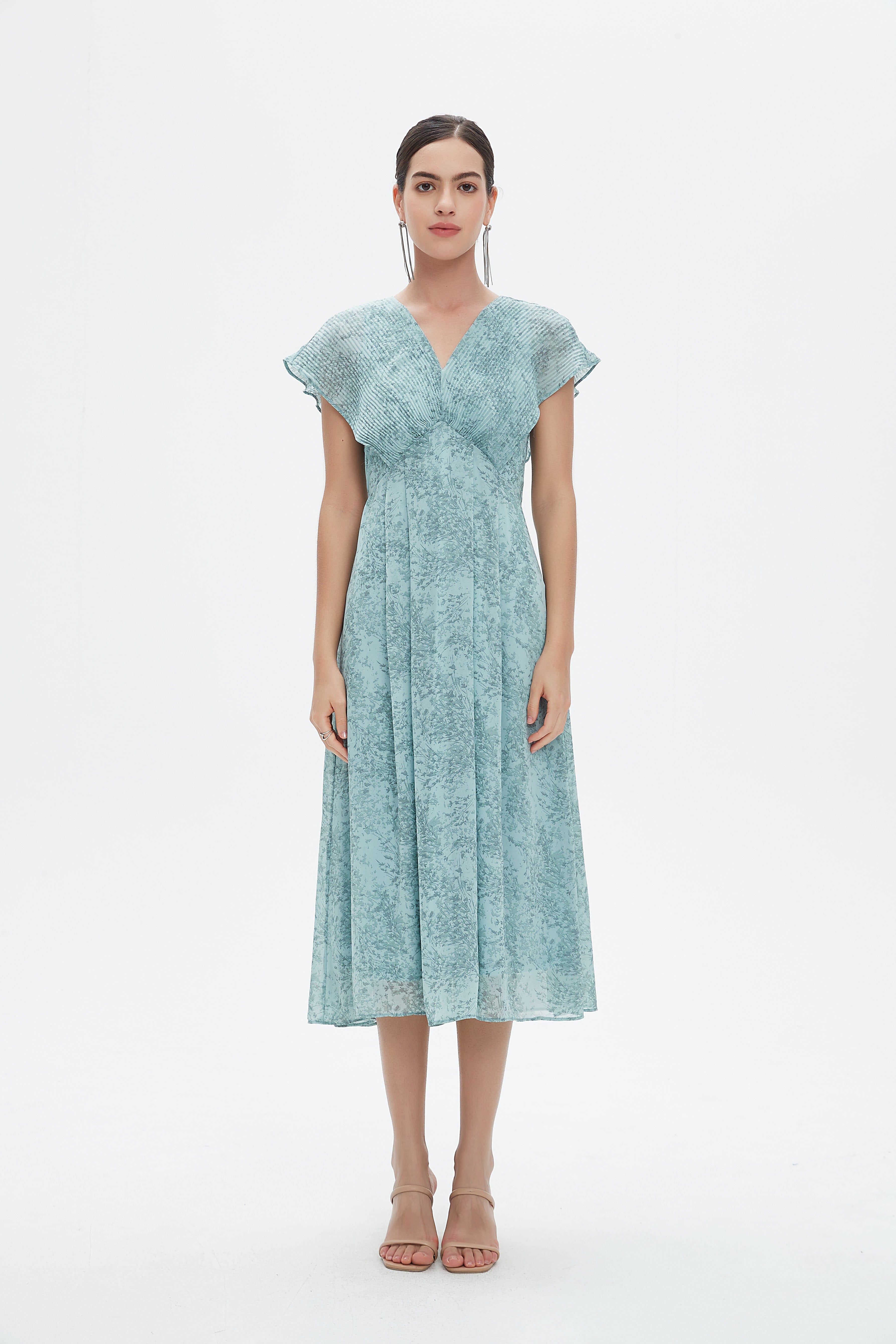 نتشي فستان ميدي بدون أكمام وبفتحة سبعة مشجر نسائي