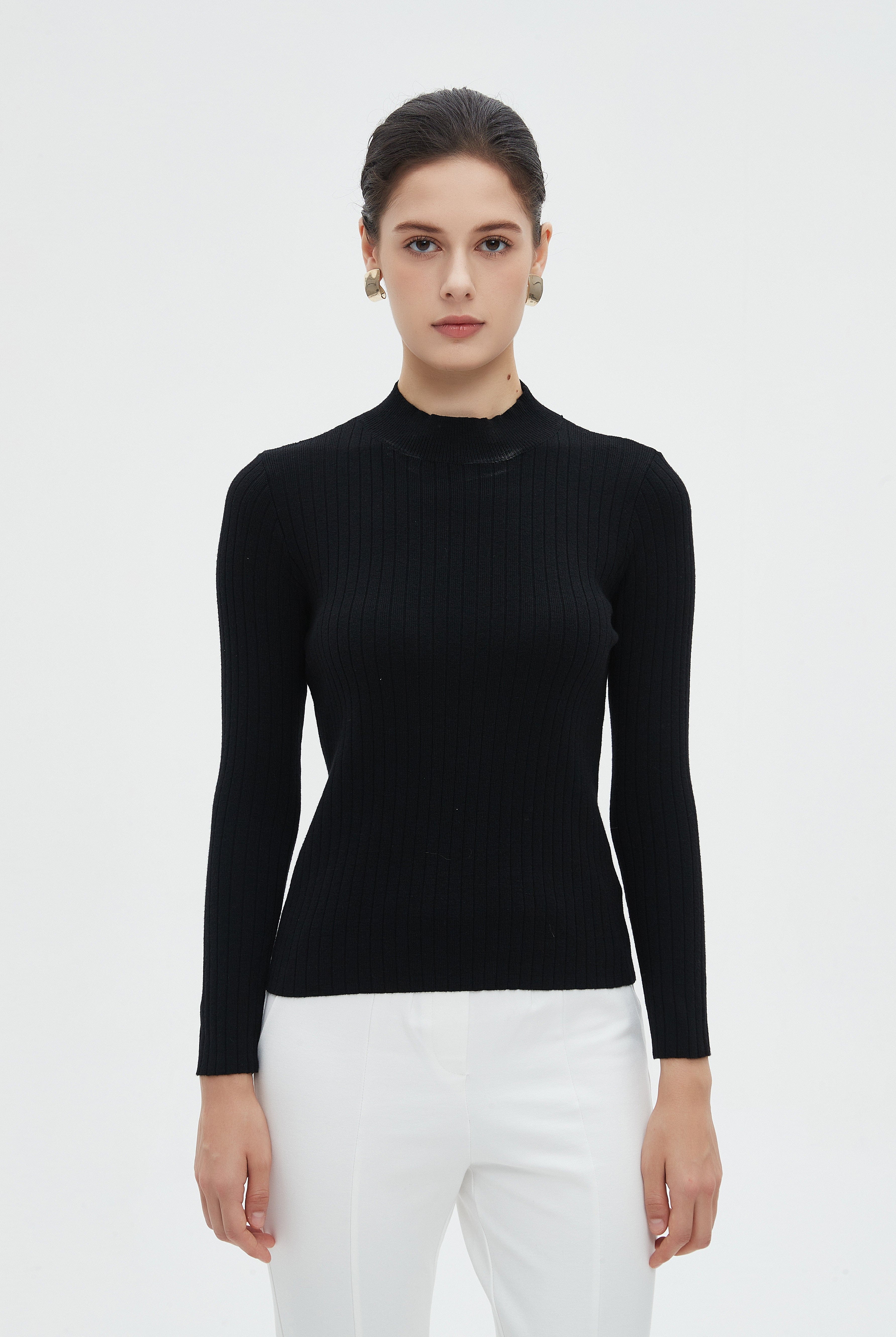 ميكا بلوزة نسائية شتوية بأكمام طويلة سادة