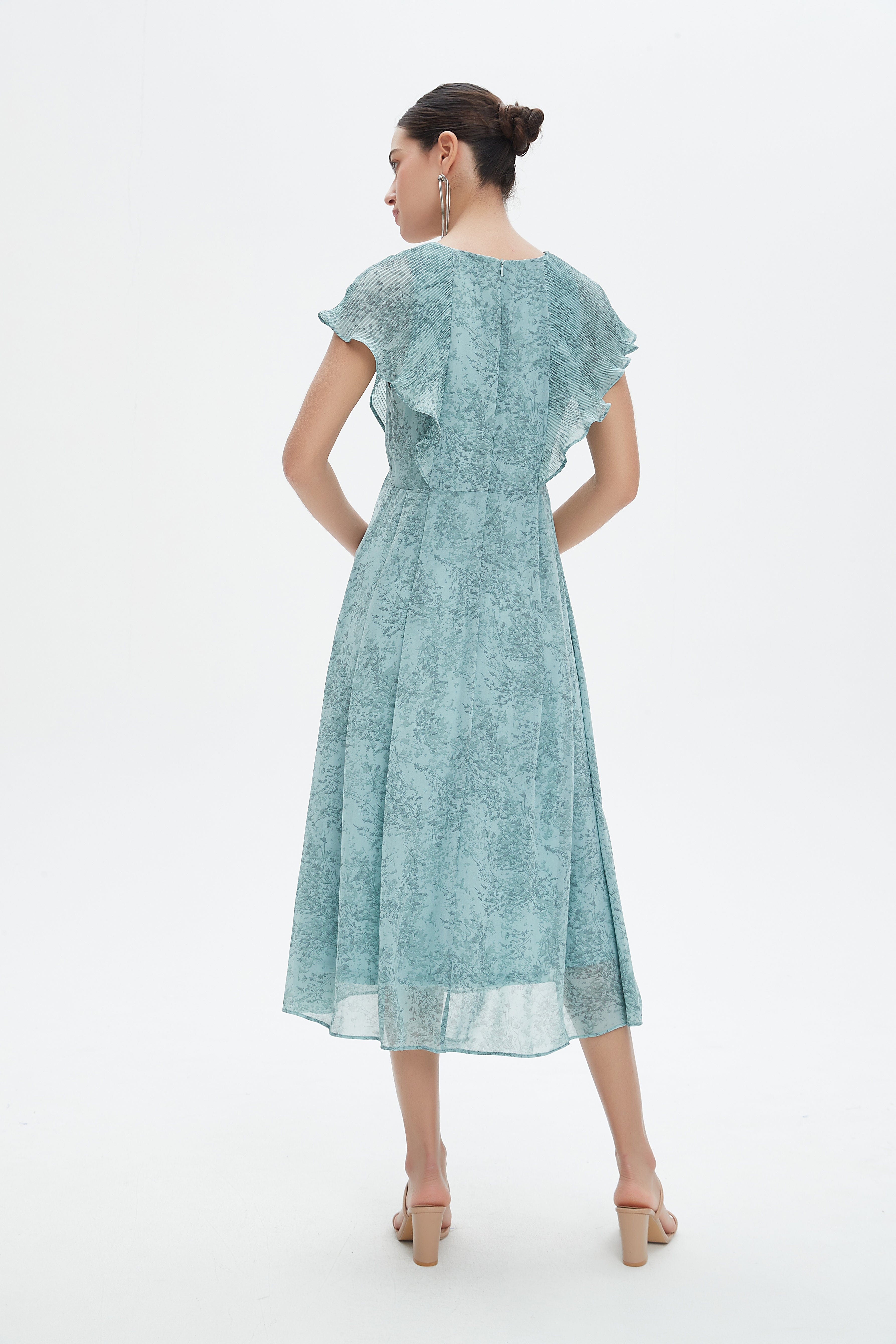 نتشي فستان ميدي بدون أكمام وبفتحة سبعة مشجر نسائي