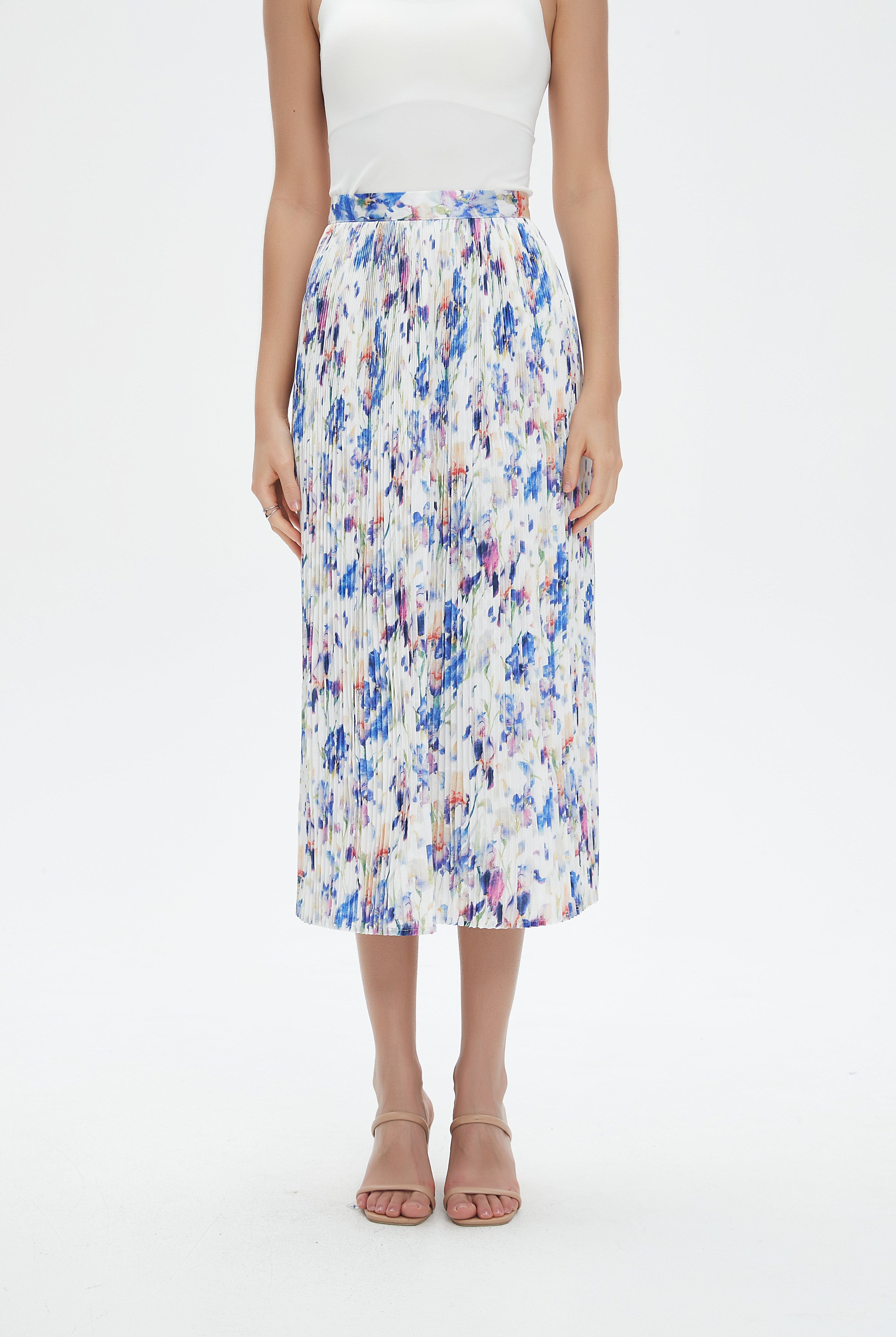 نتشي تنورة ميدي نسائية بليسية بخصر مرتفع