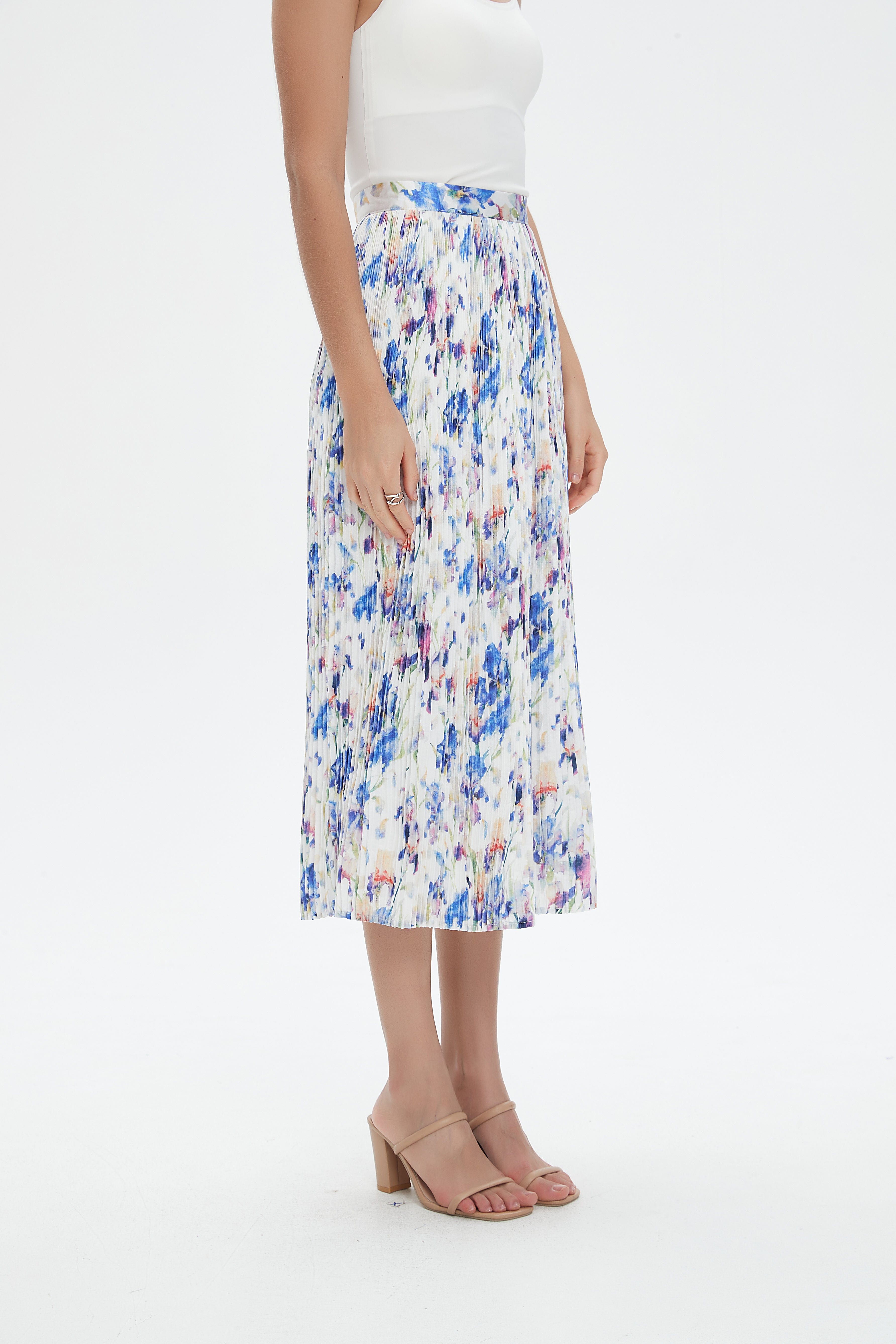 نتشي تنورة ميدي نسائية بليسية بخصر مرتفع