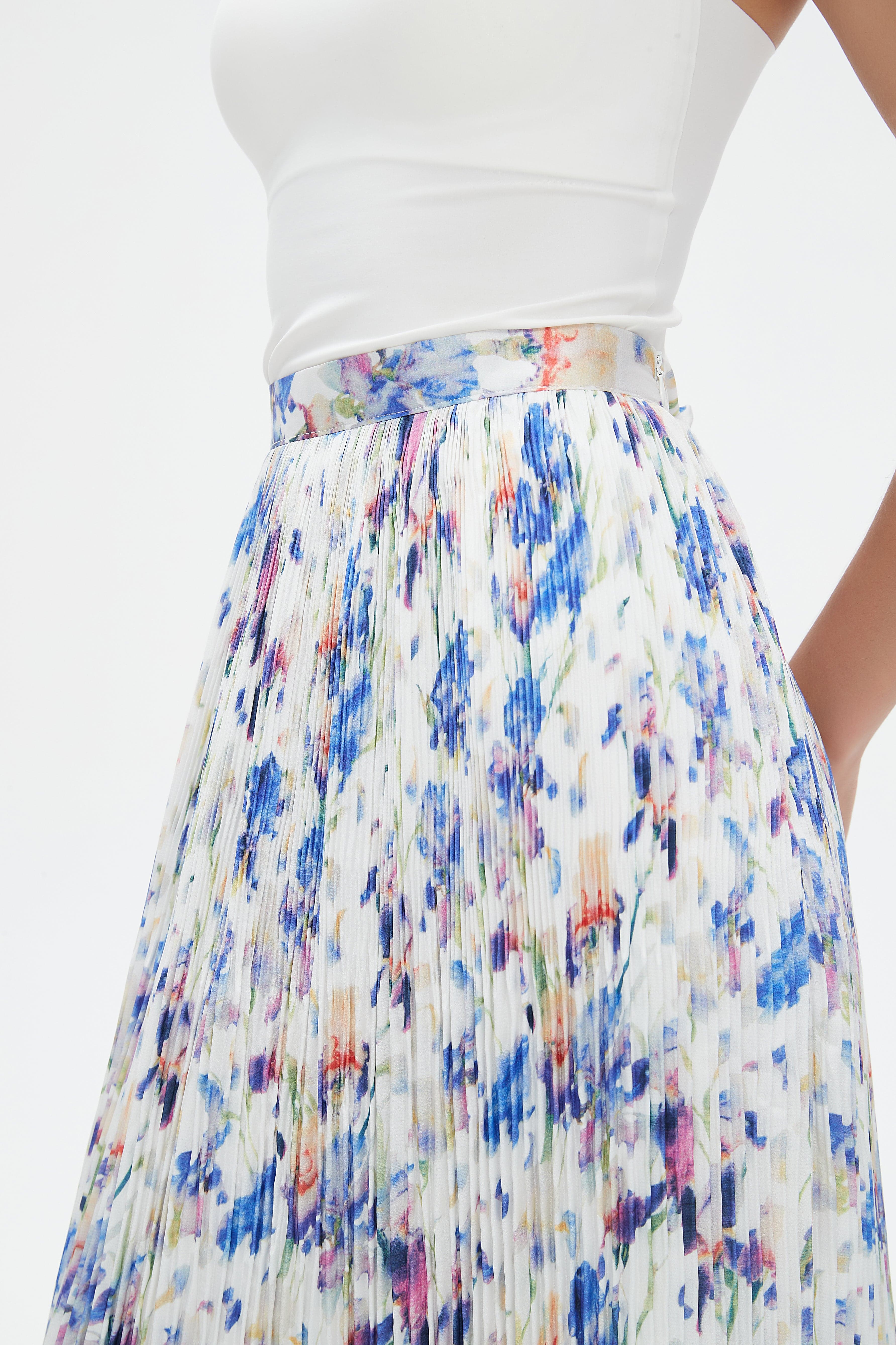 نتشي تنورة ميدي نسائية بليسية بخصر مرتفع