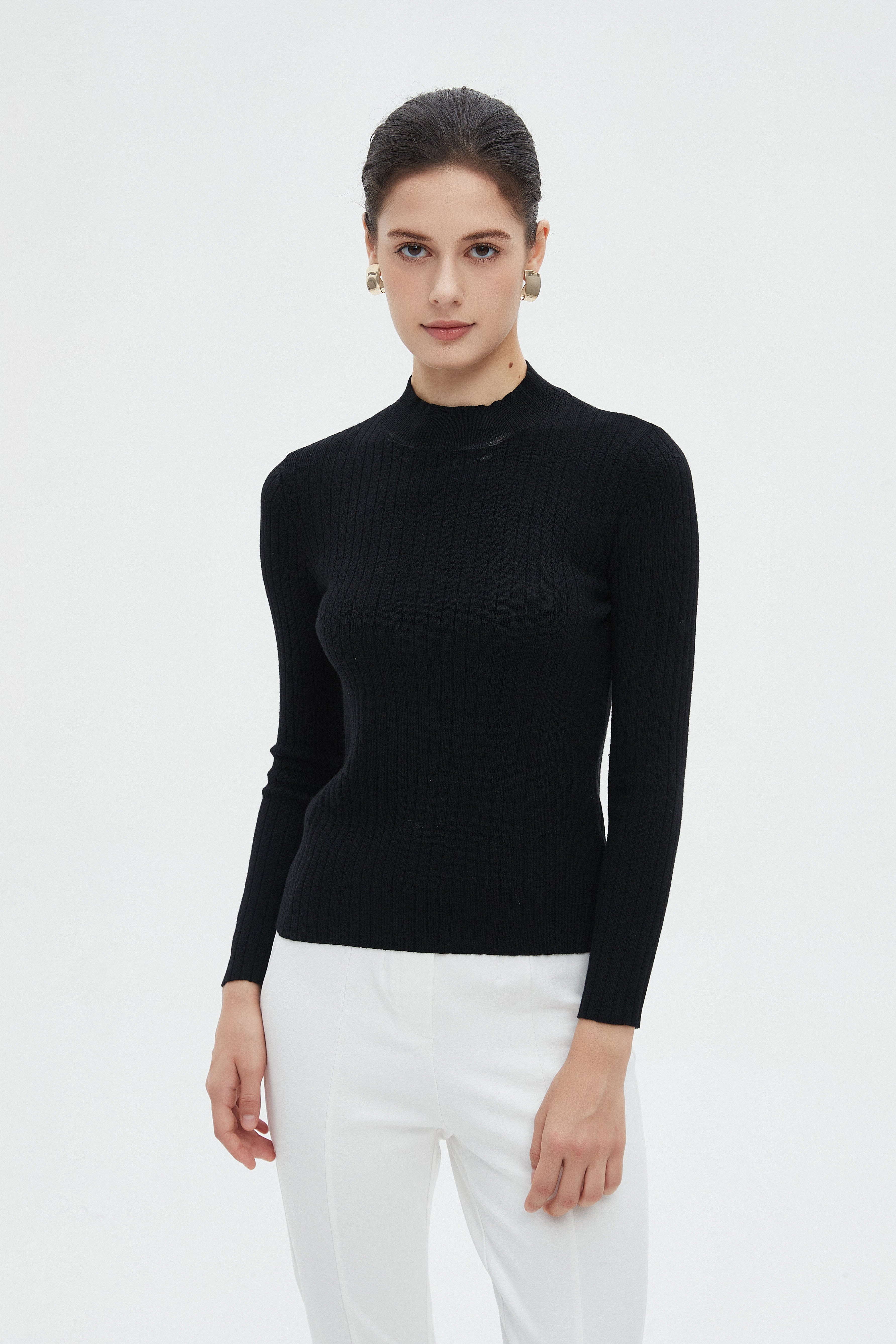 ميكا بلوزة نسائية شتوية بأكمام طويلة سادة