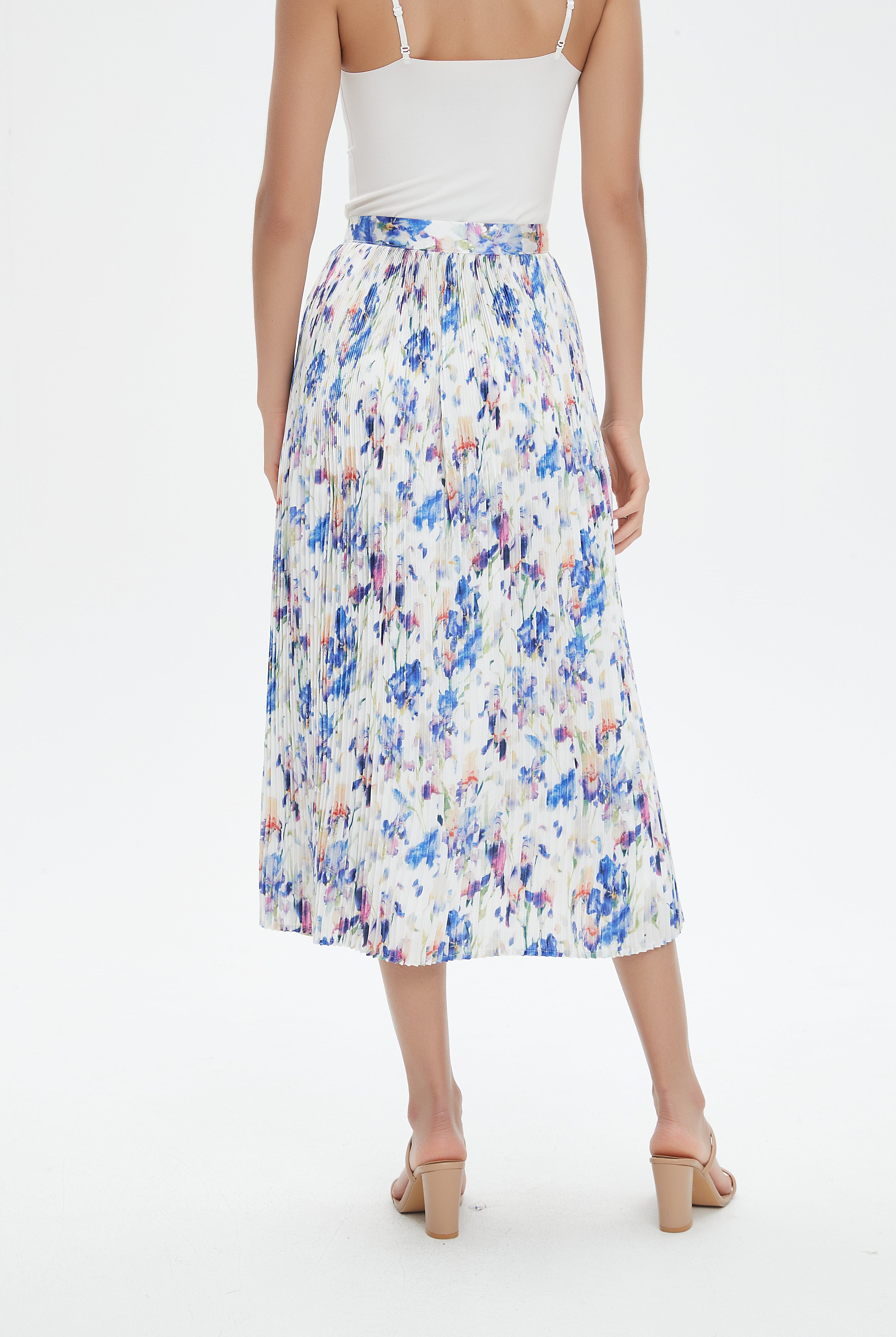 نتشي تنورة ميدي نسائية بليسية بخصر مرتفع