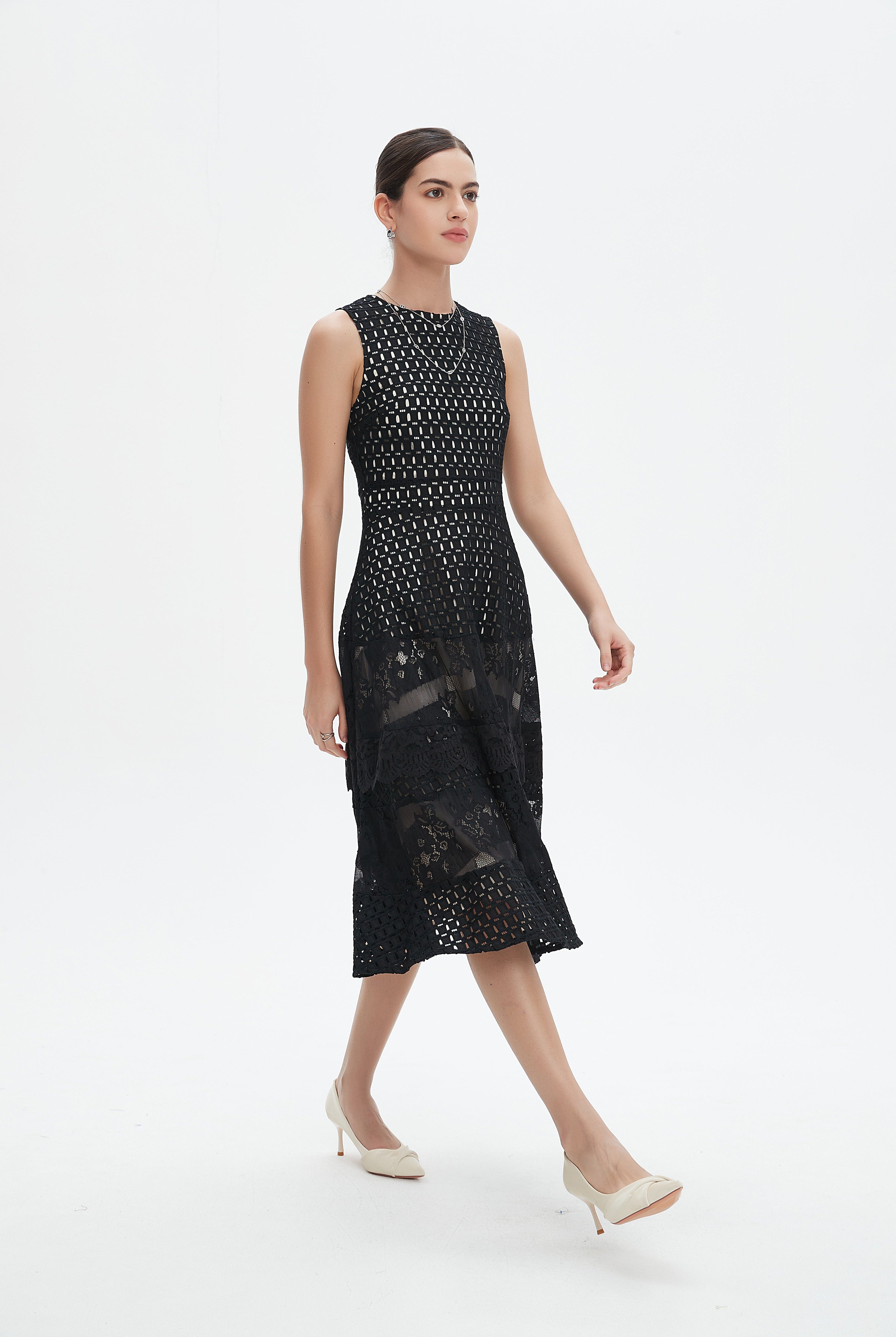 نتشي فستان ميدي بلا أكمام منفوش نسائي