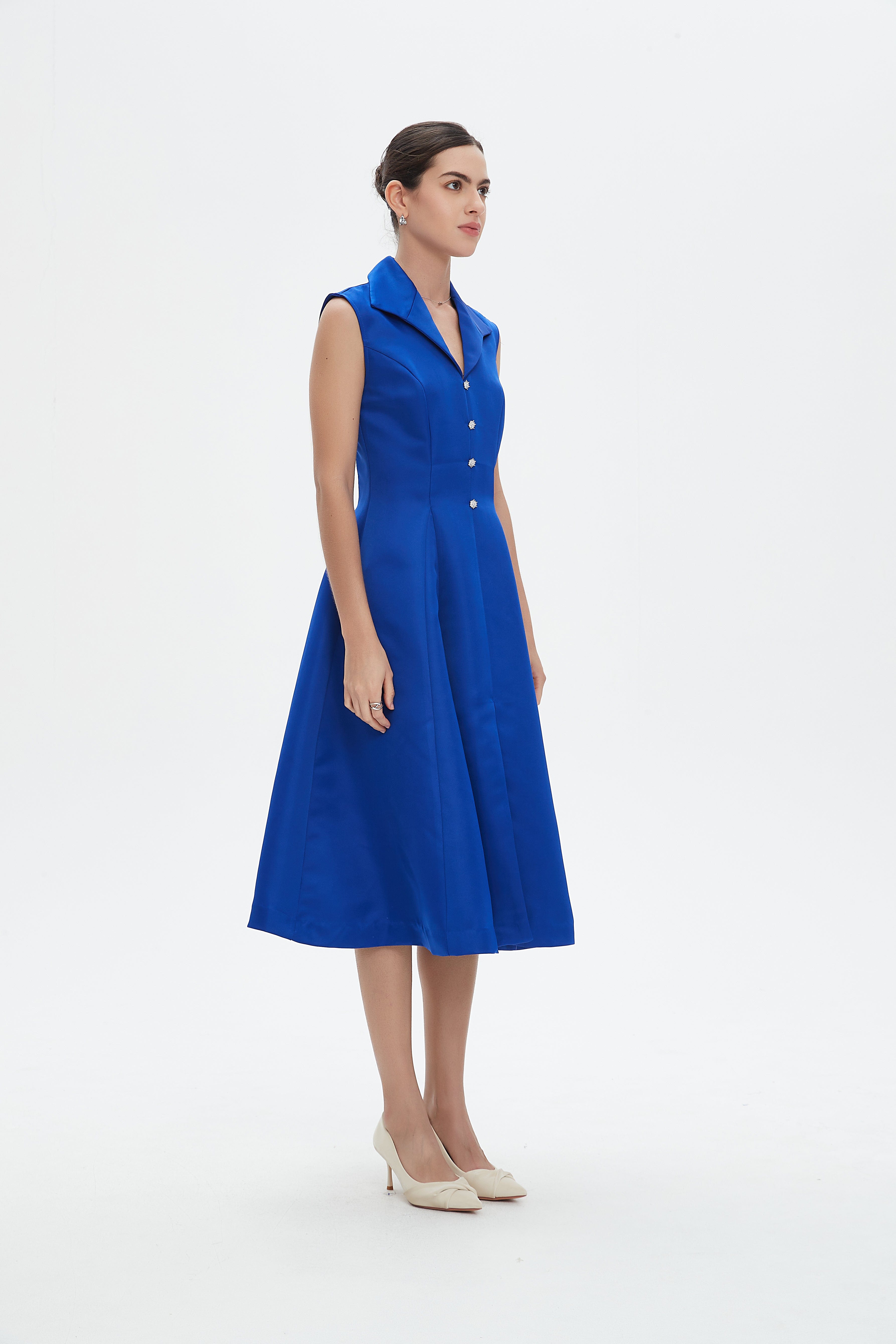 نتشي فستان ميدي بلا أكمام كت بأزرار أمامية نسائي