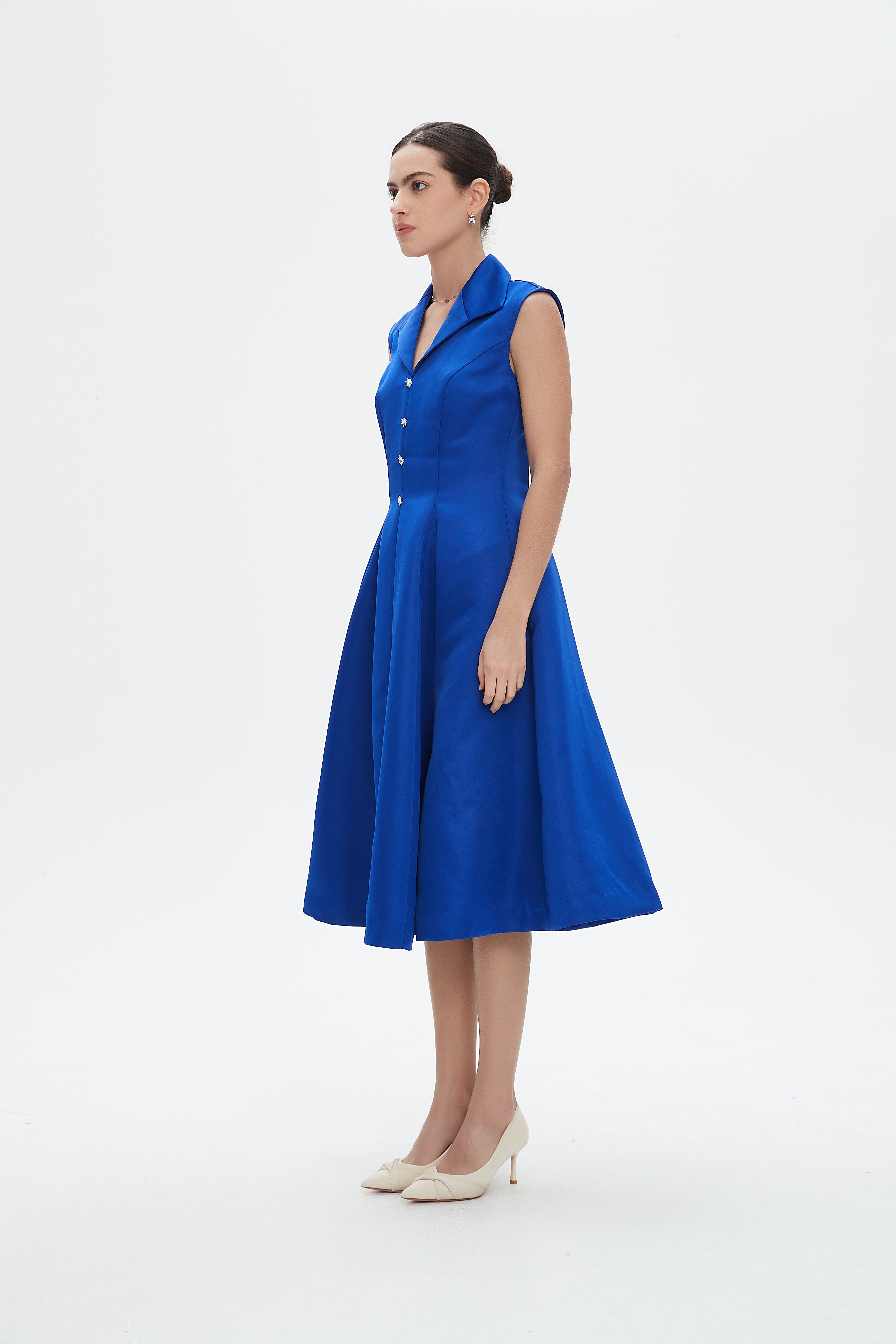 نتشي فستان ميدي بلا أكمام كت بأزرار أمامية نسائي