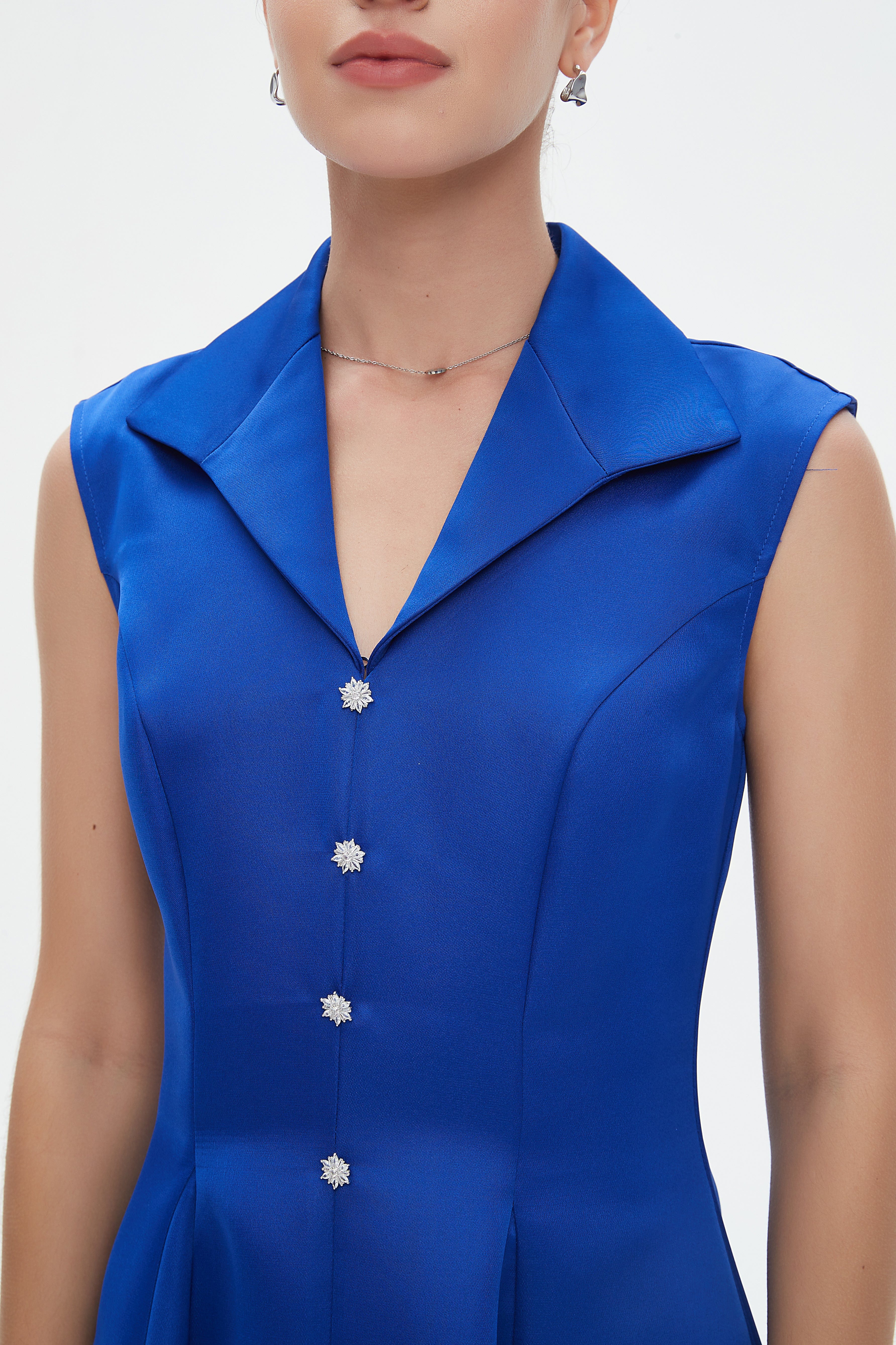 نتشي فستان ميدي بلا أكمام كت بأزرار أمامية نسائي