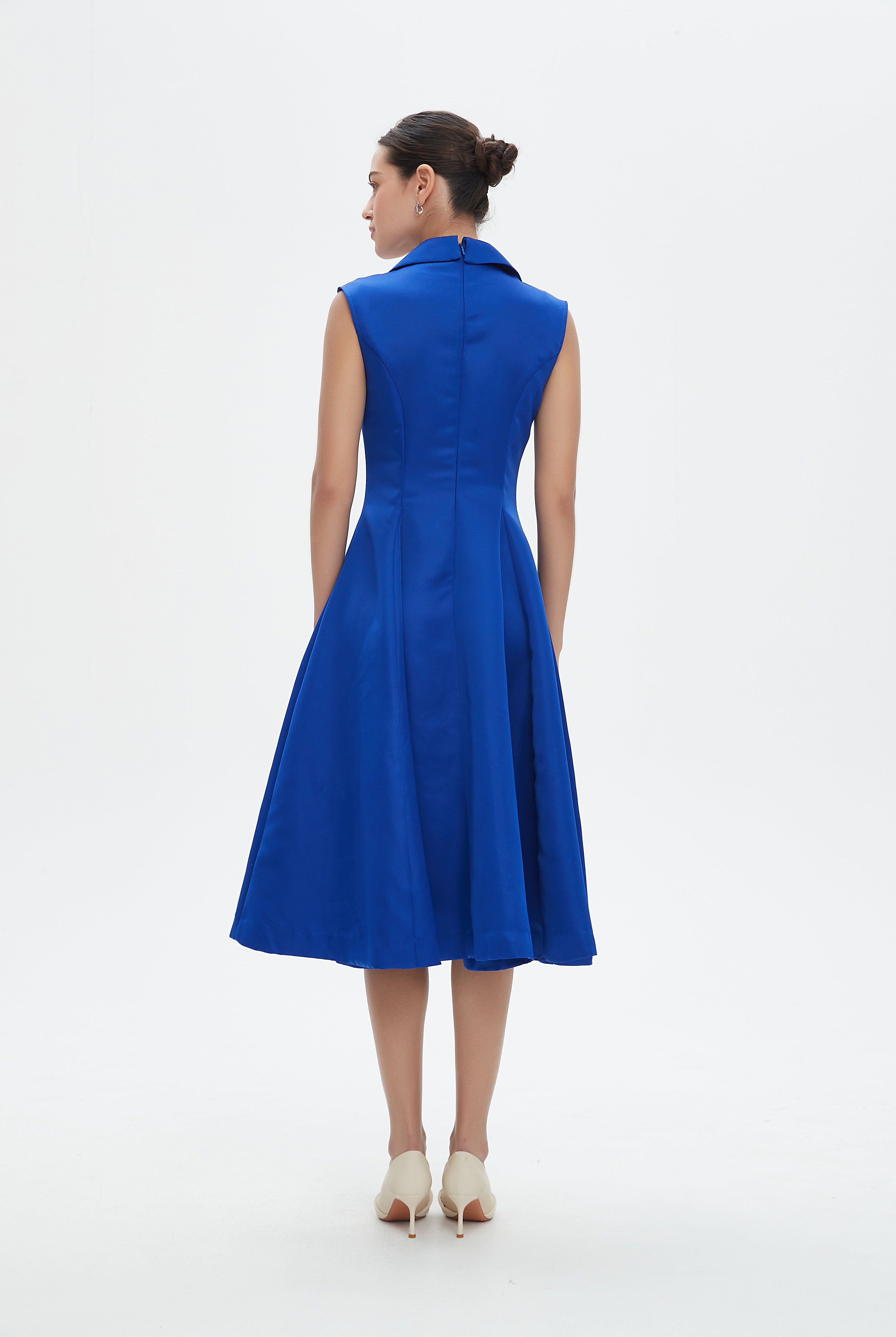 نتشي فستان ميدي بلا أكمام كت بأزرار أمامية نسائي