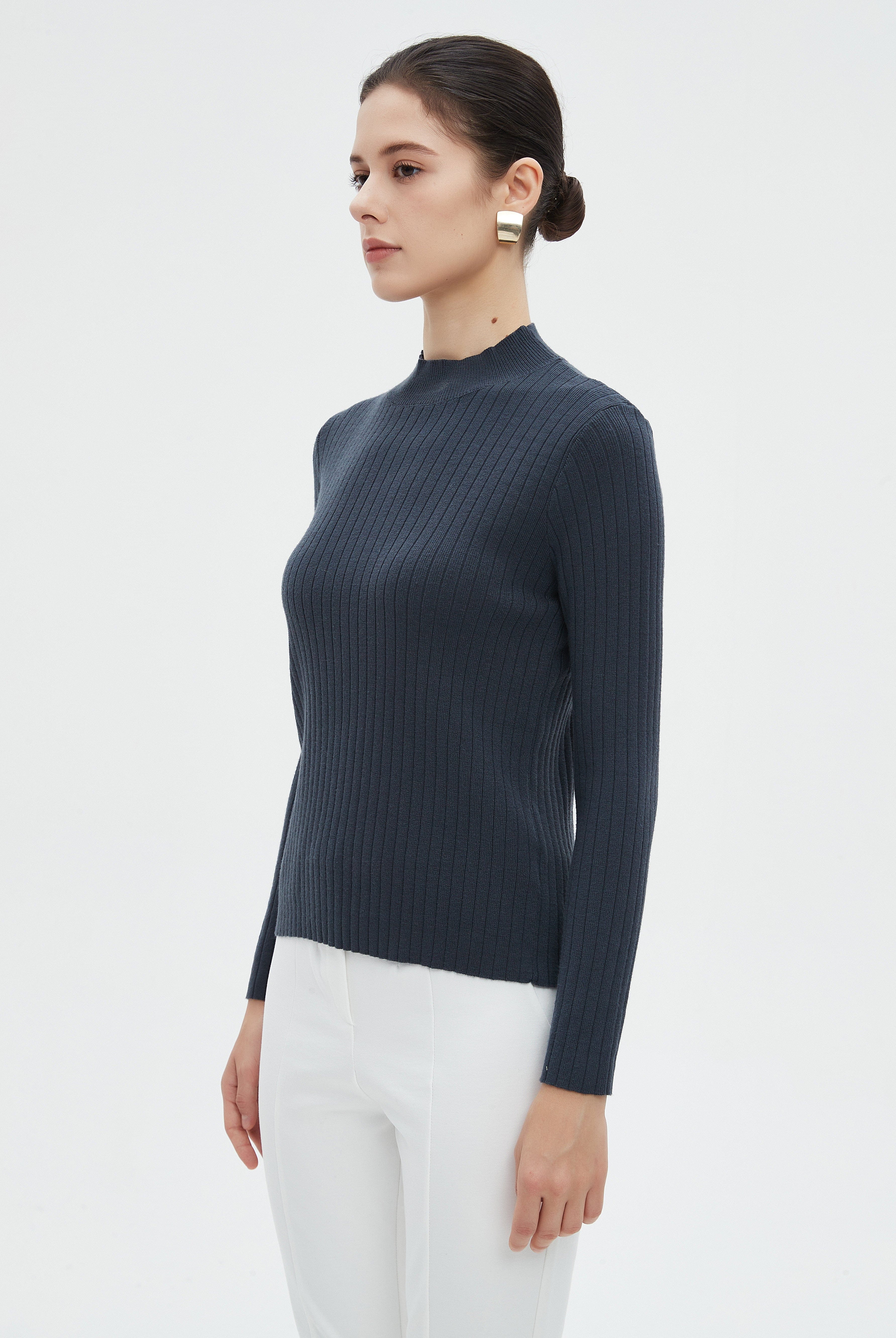 ميكا بلوزة نسائية شتوية بأكمام طويلة سادة