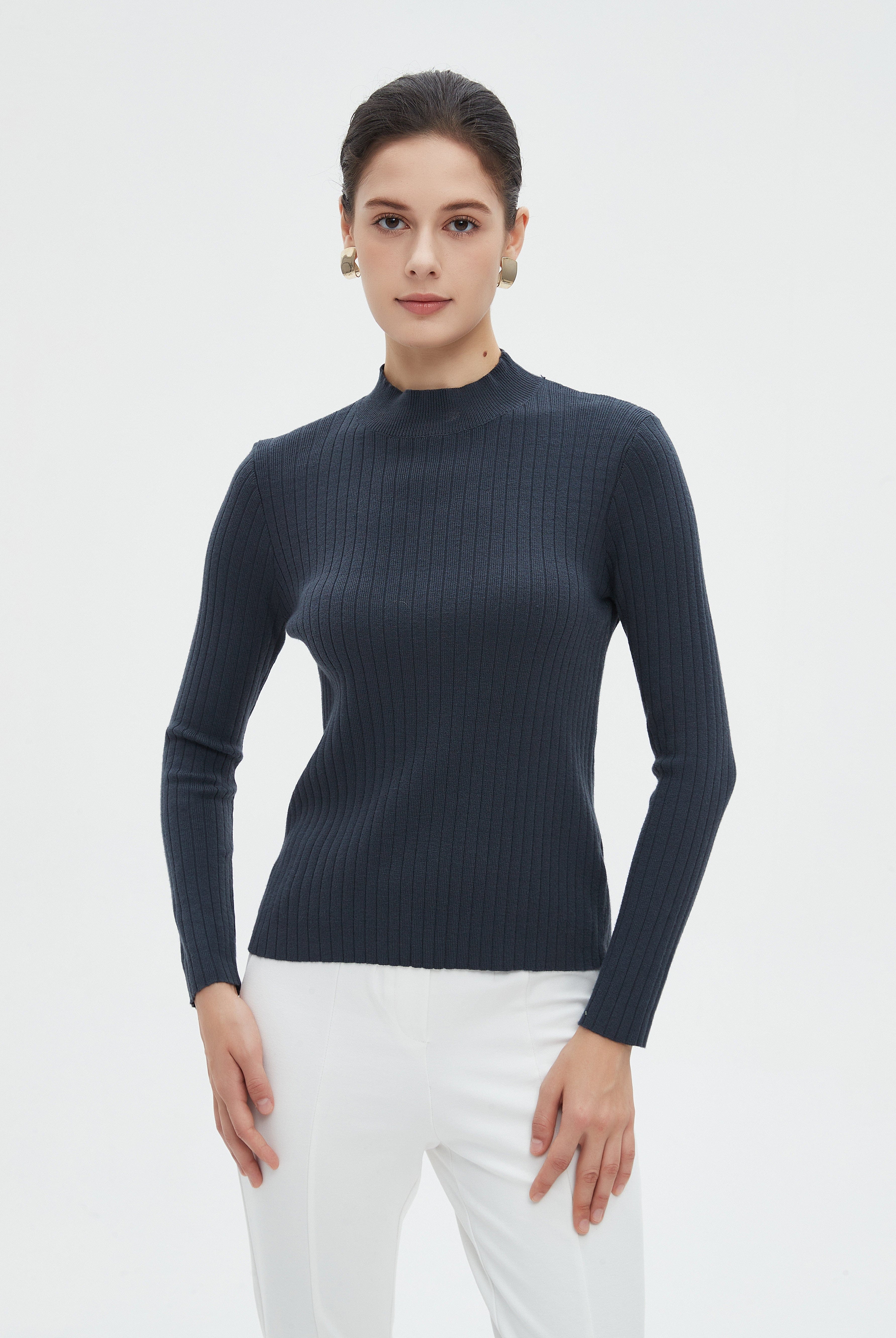 ميكا بلوزة نسائية شتوية بأكمام طويلة سادة