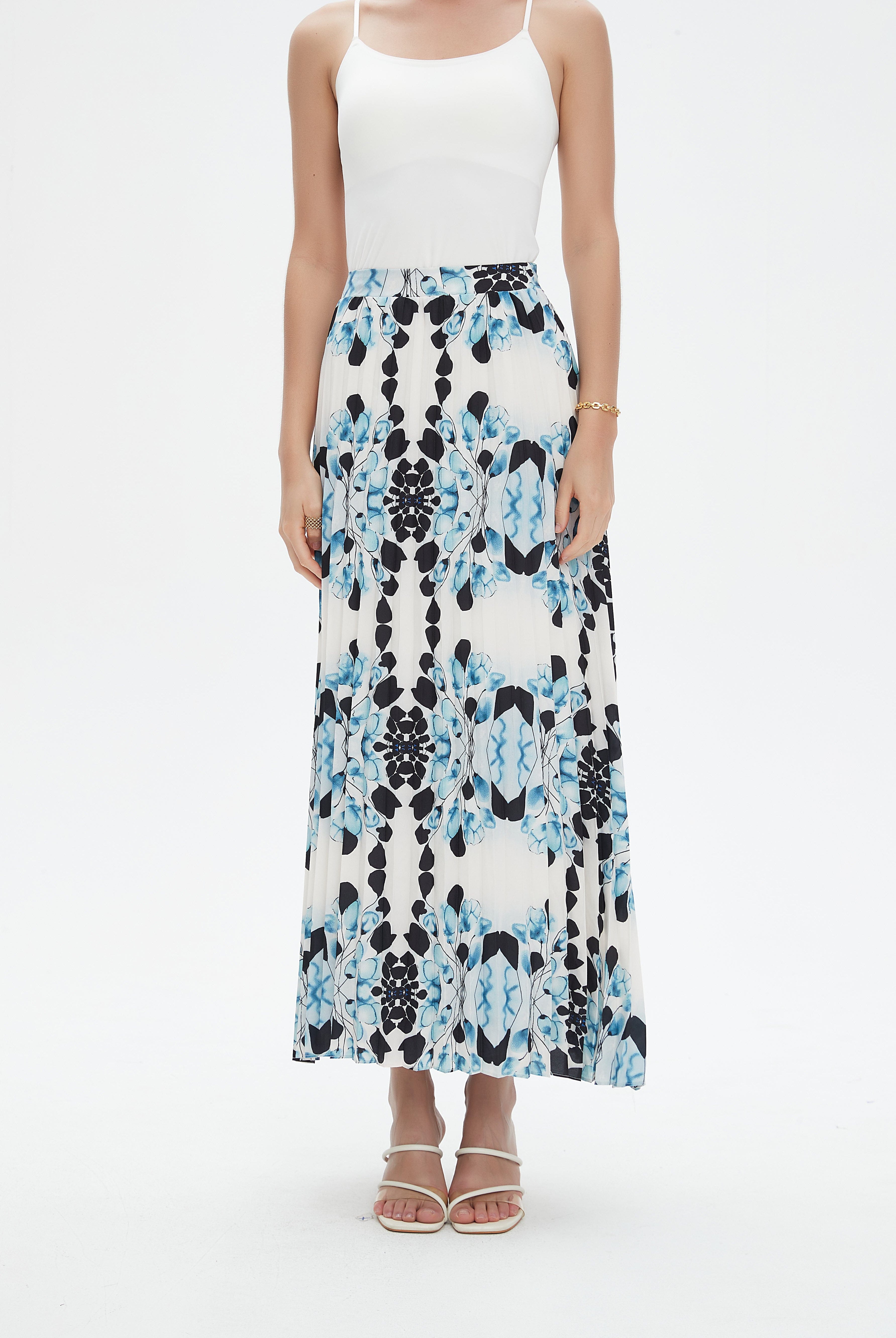 نتشي تنورة طويلة بليسيه موردة نسائي