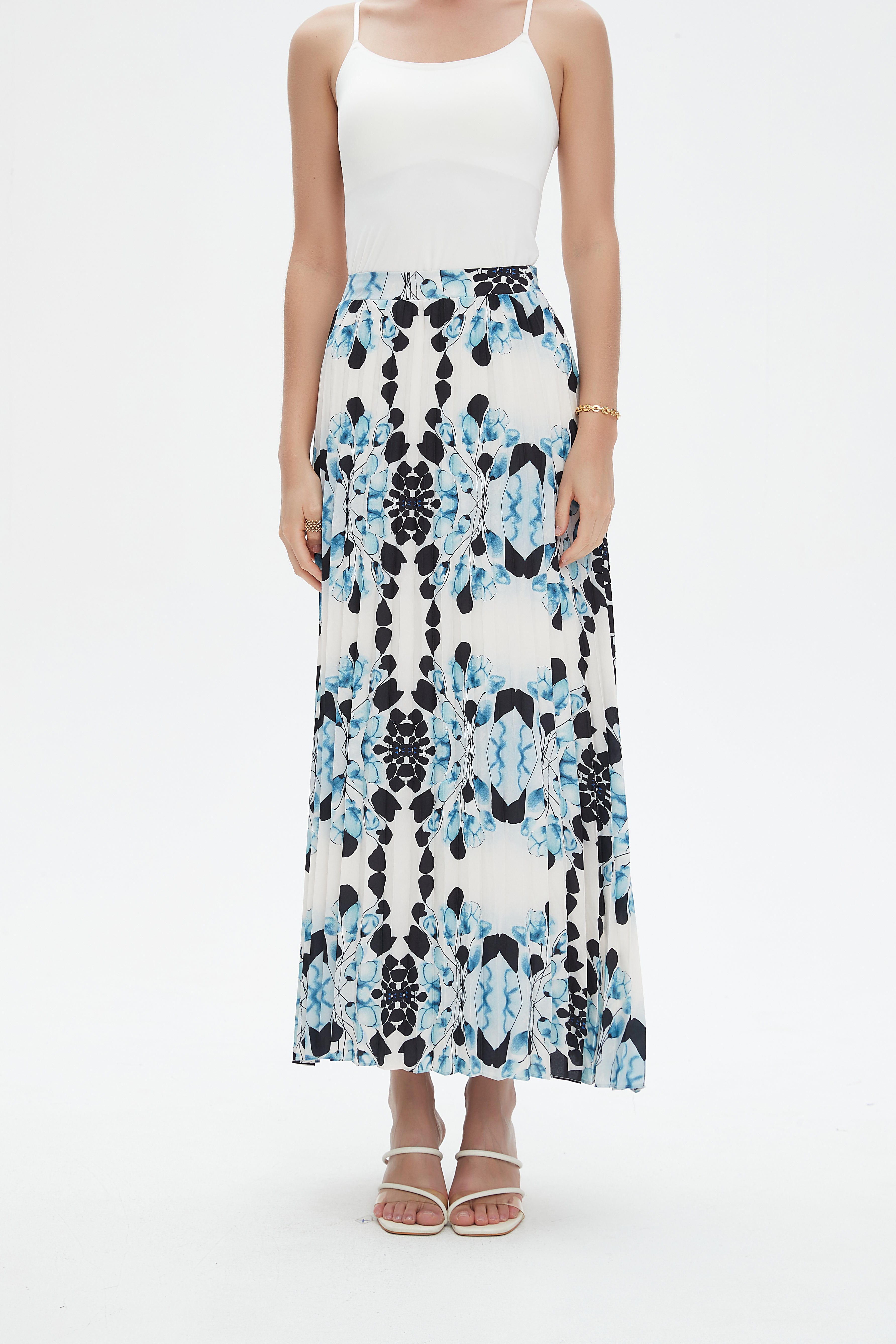 نتشي تنورة طويلة بليسيه موردة نسائي