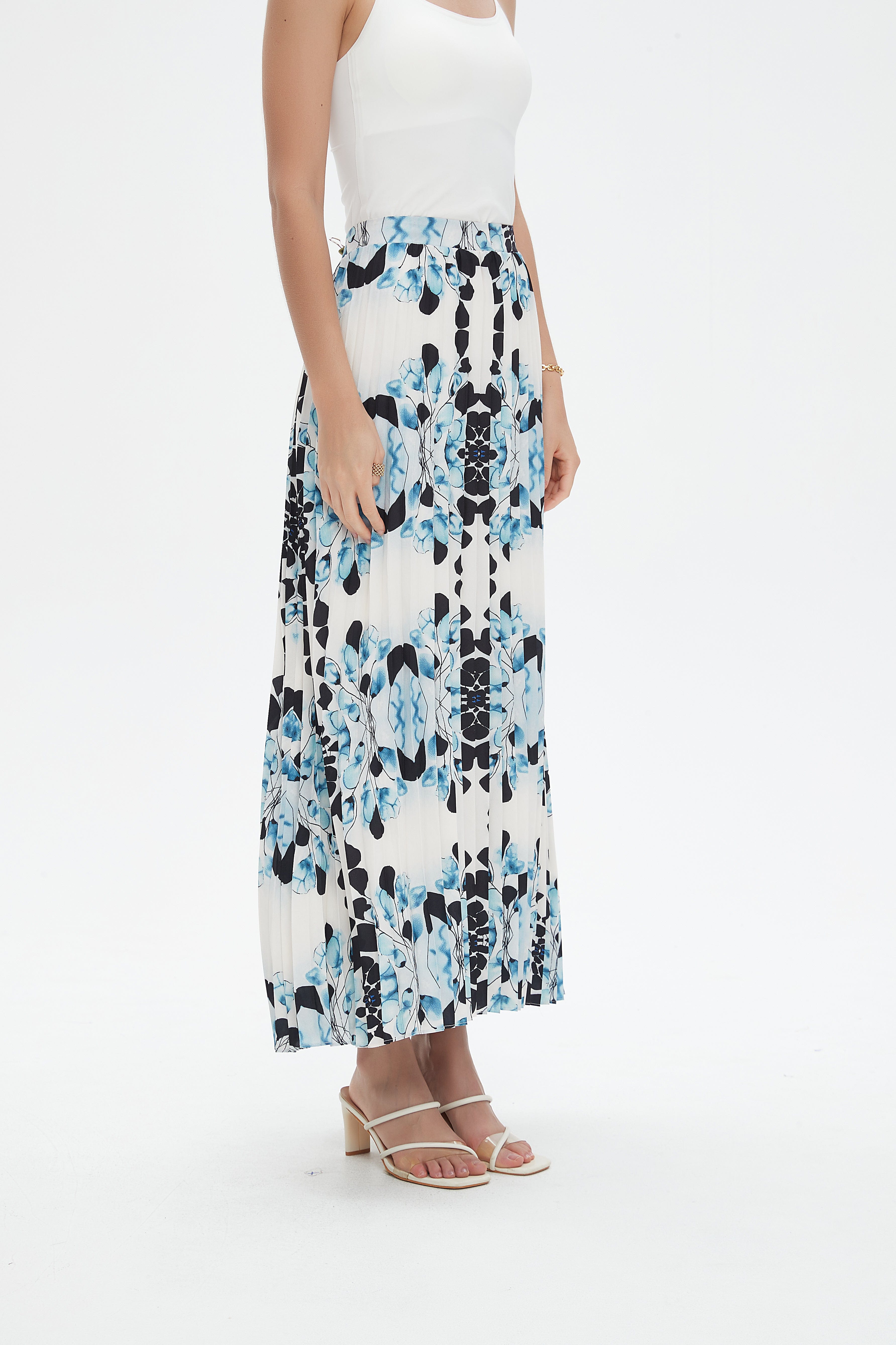 نتشي تنورة طويلة بليسيه موردة نسائي