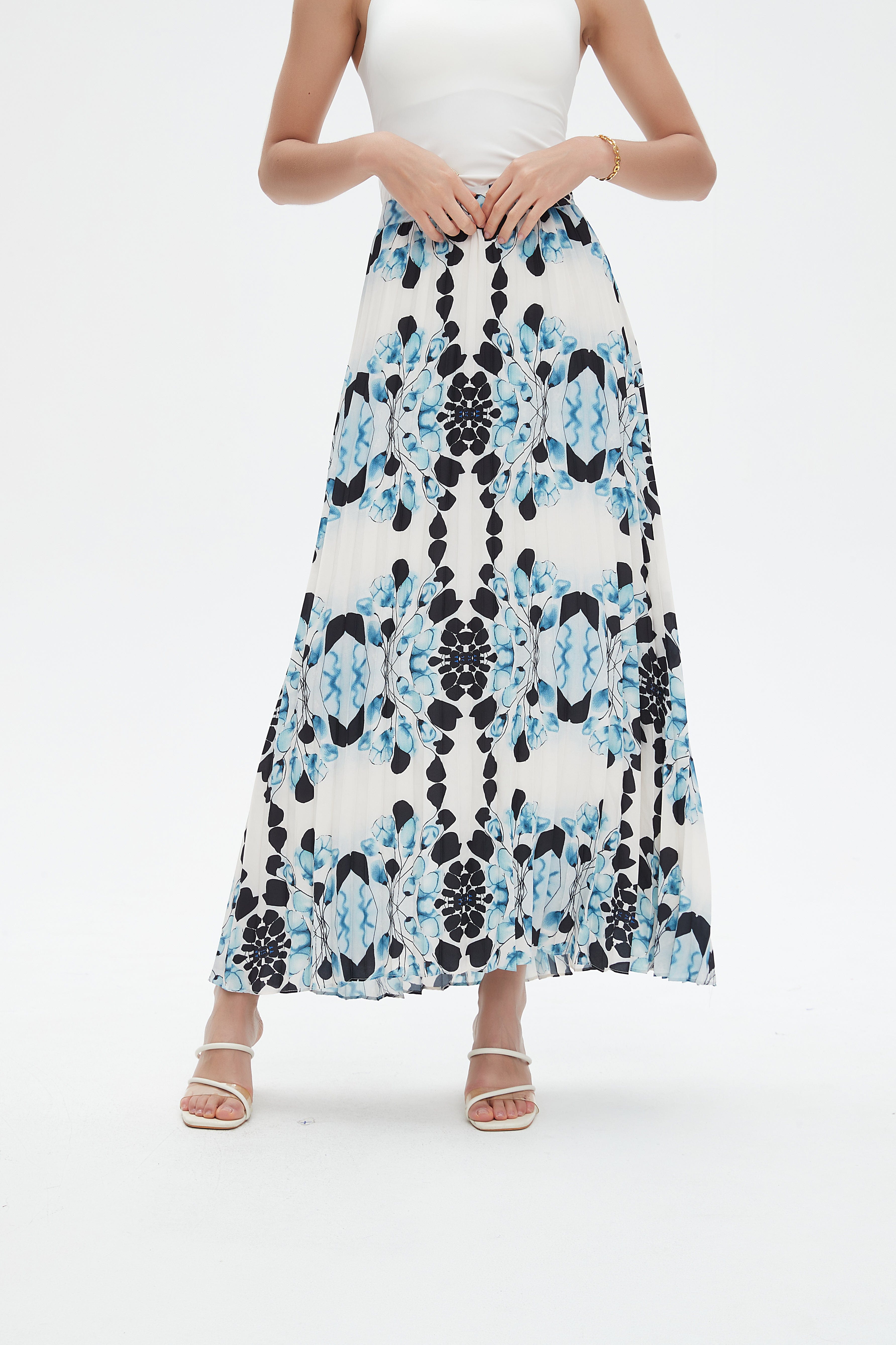 نتشي تنورة طويلة بليسيه موردة نسائي