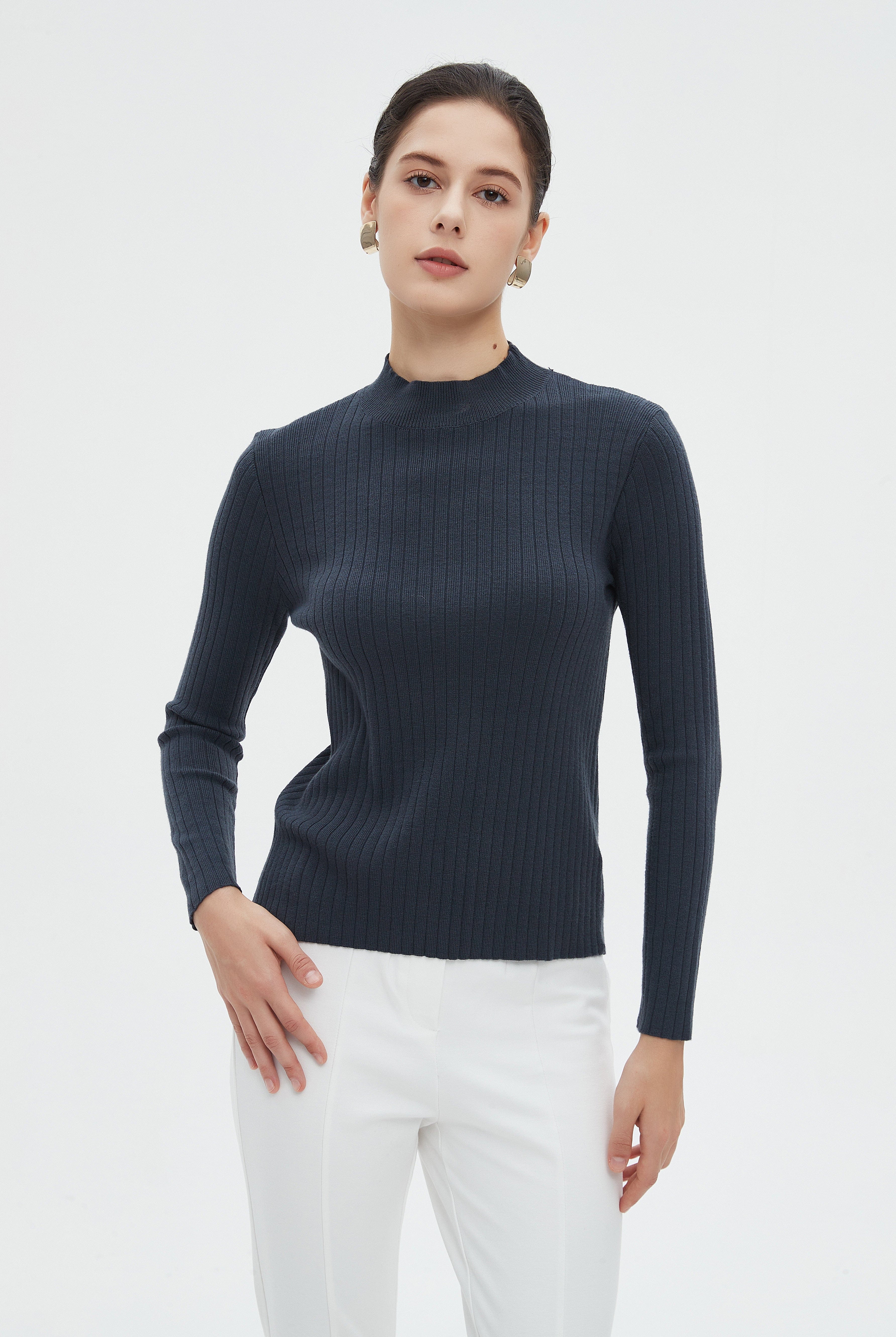 ميكا بلوزة نسائية شتوية بأكمام طويلة سادة