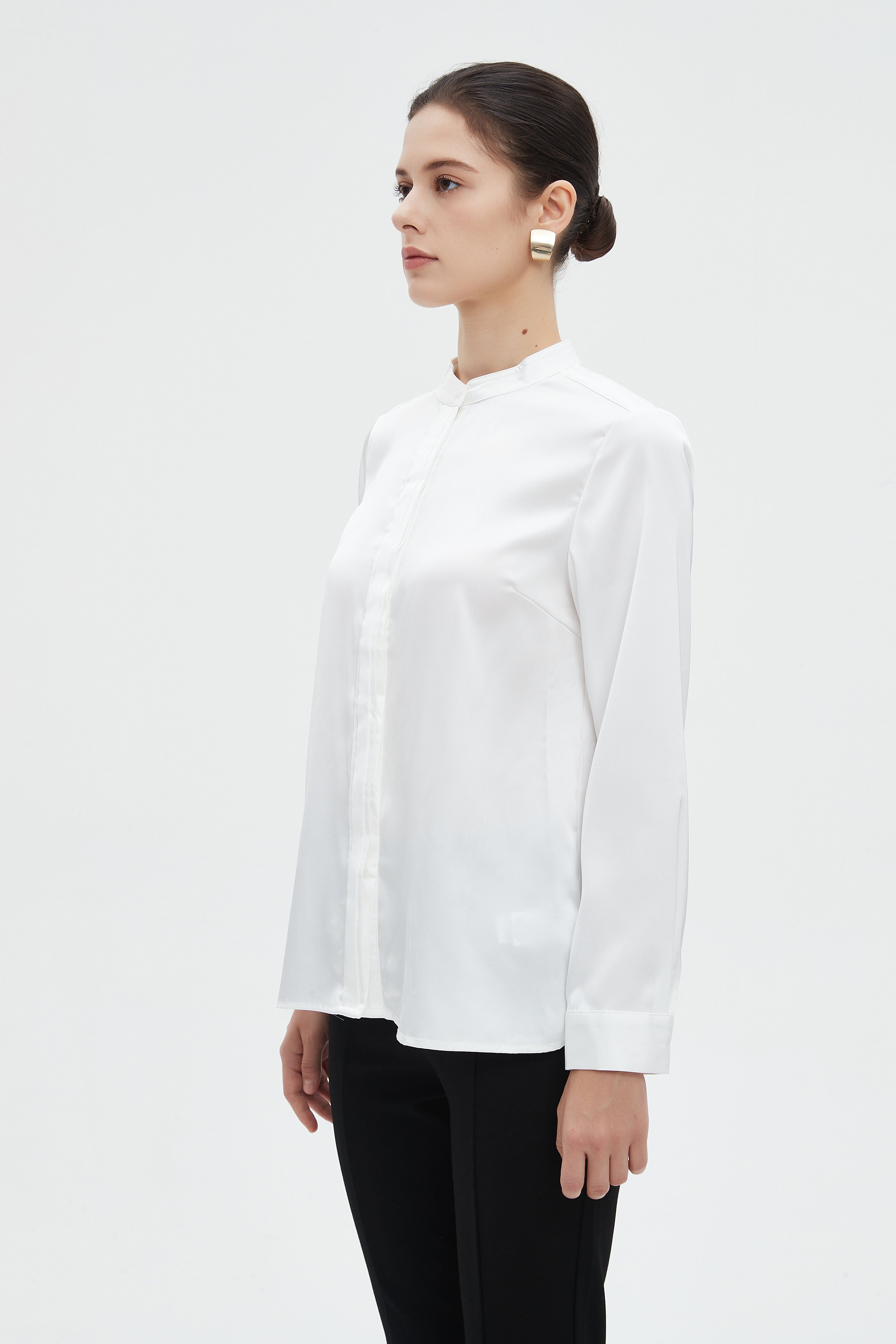 ميكا بلوزة نسائية سادة طويلة بكم طويل