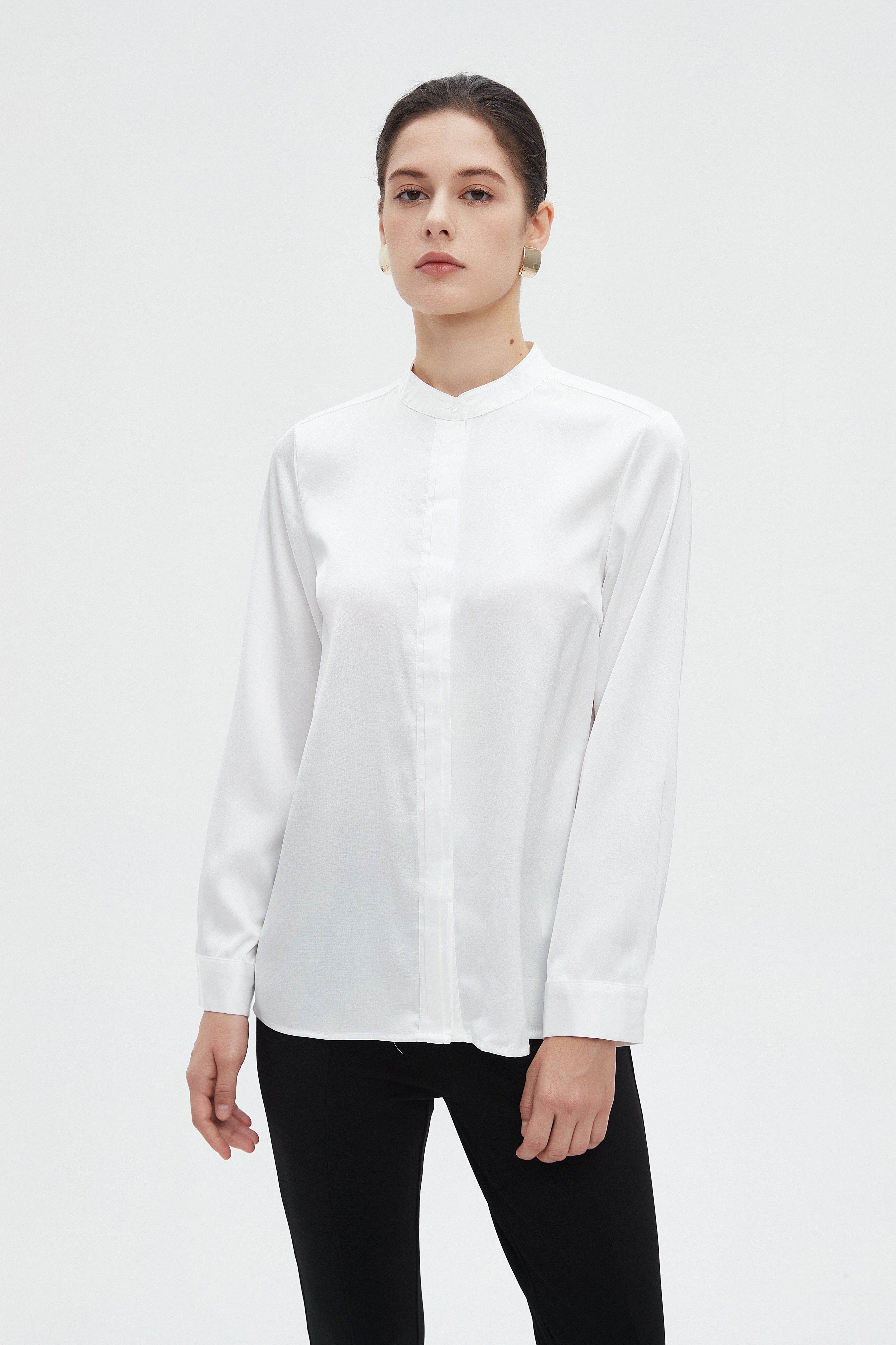 ميكا بلوزة نسائية سادة طويلة بكم طويل