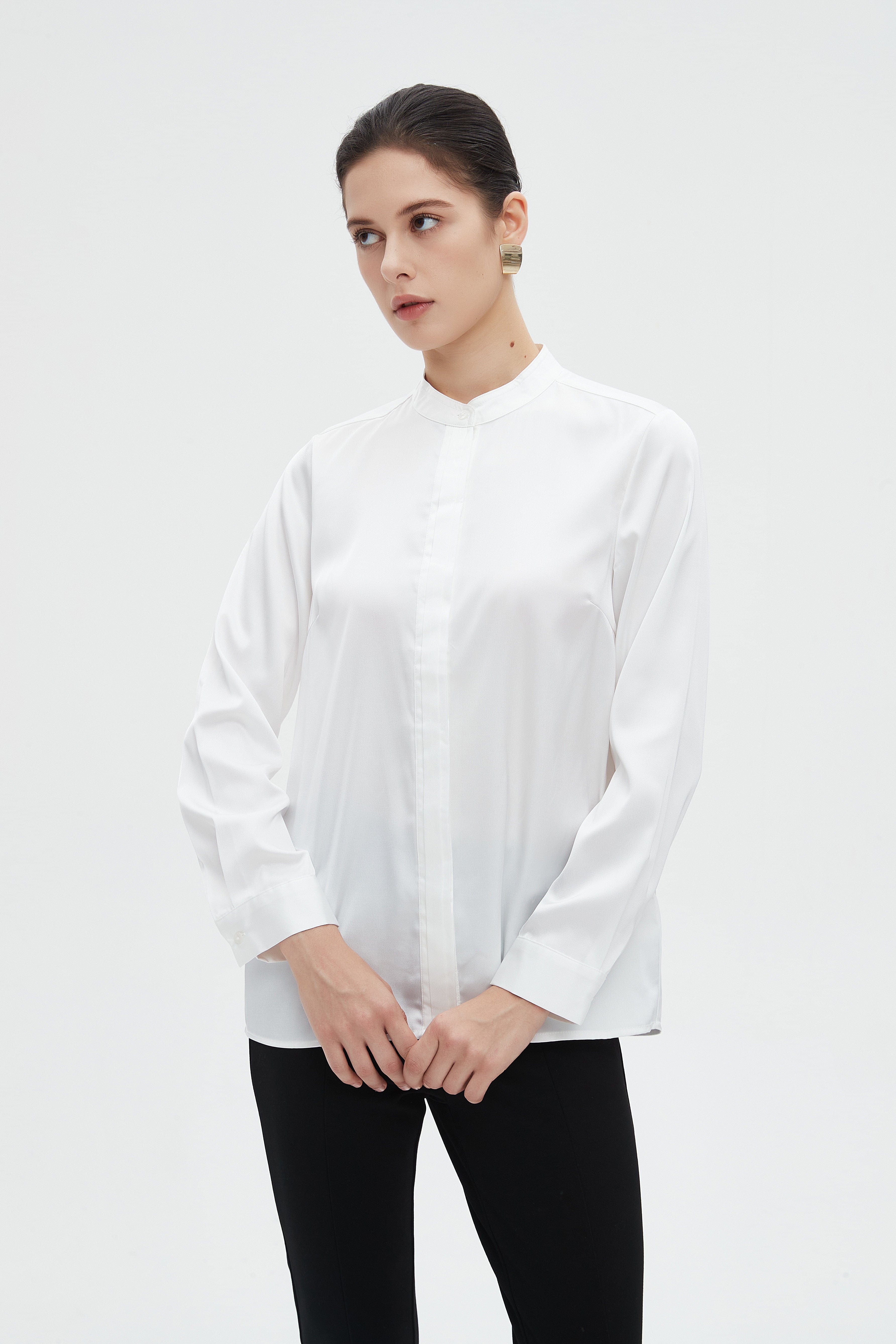 ميكا بلوزة نسائية سادة طويلة بكم طويل